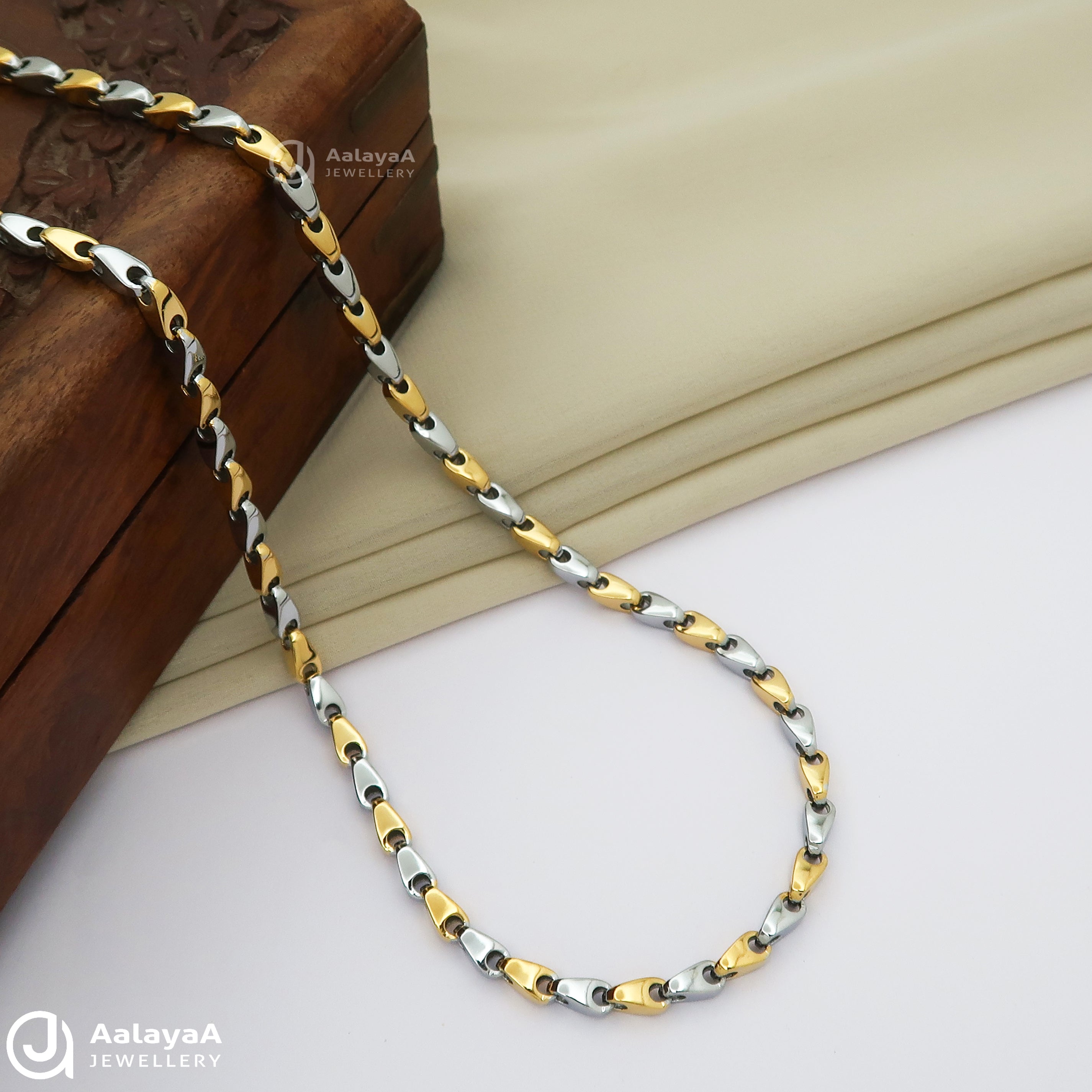 Dual Tone Choco Silver Link Chain