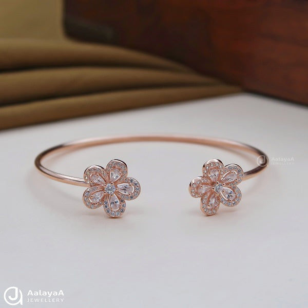 Silver Rosegold Floral Kada