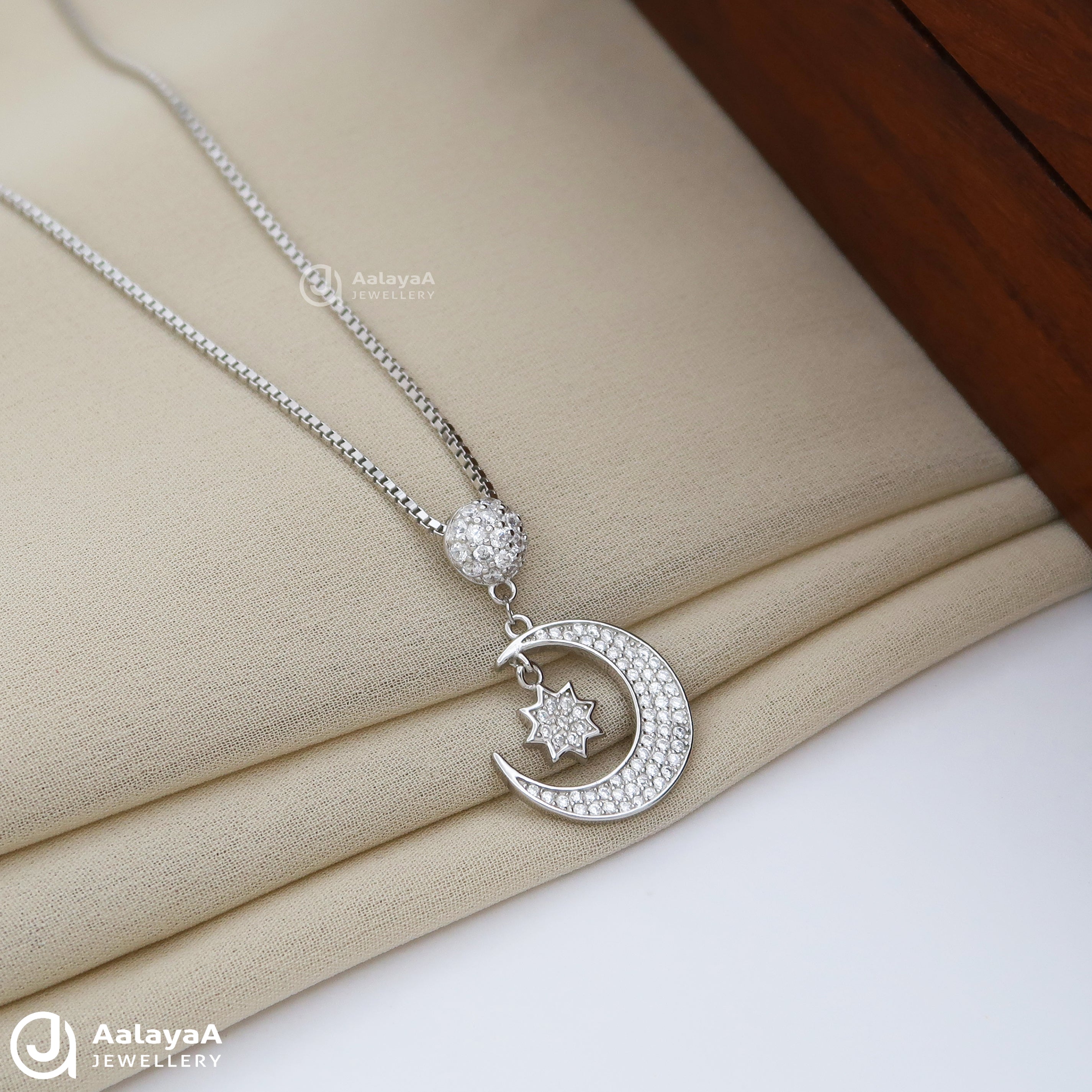 Star and Silver Crescent Silver Chain Pendant
