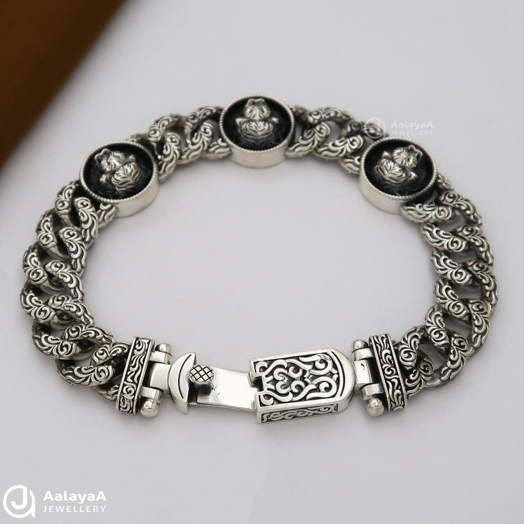 Triple Panther Turkish Oxidised Silver Bracelet