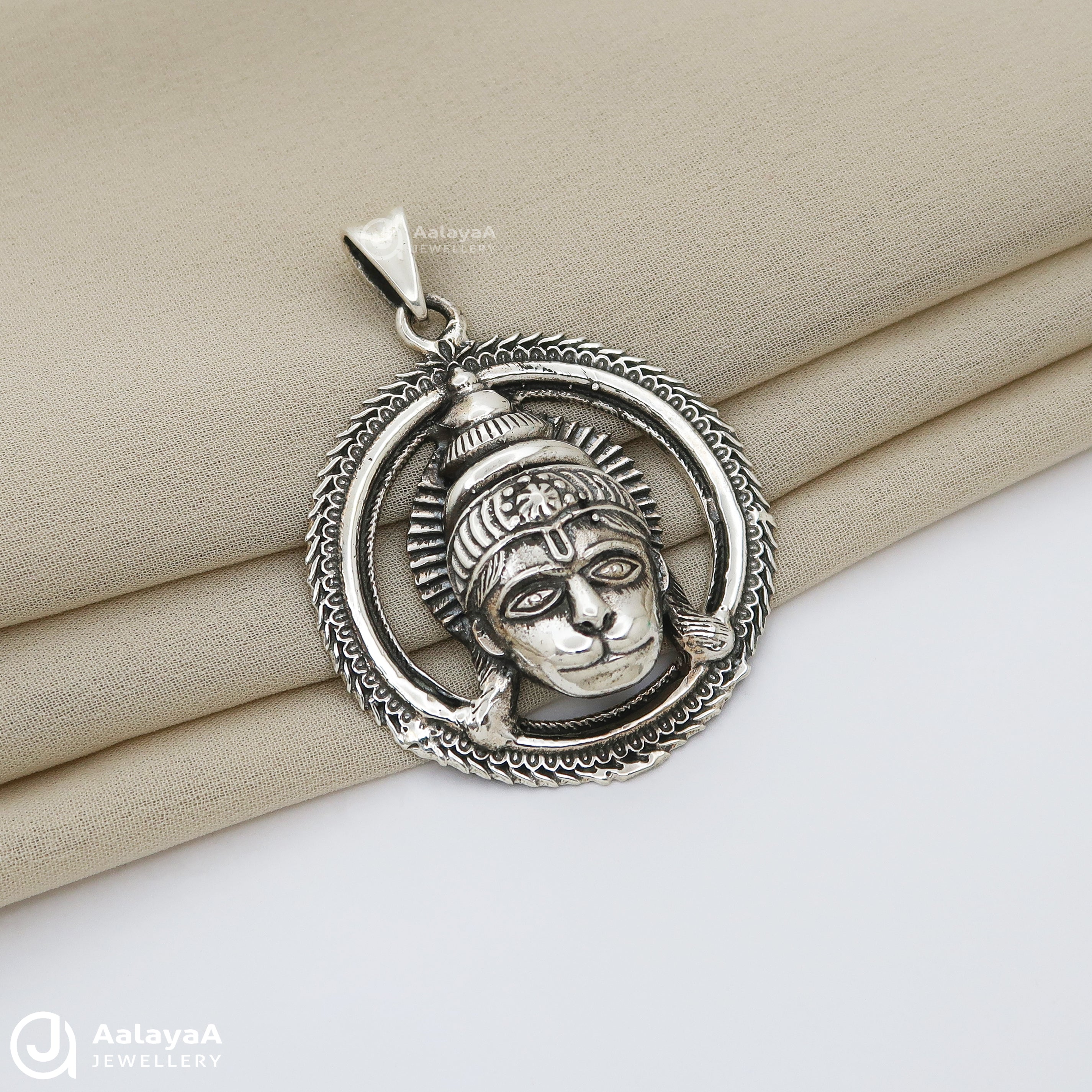 Oxidised Silver Hanuman Face Pendant