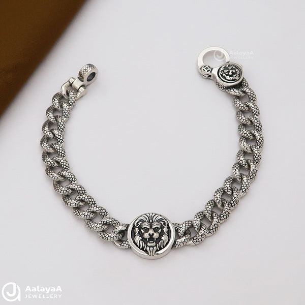 Fierce Lion Oxidised Silver Bracelet