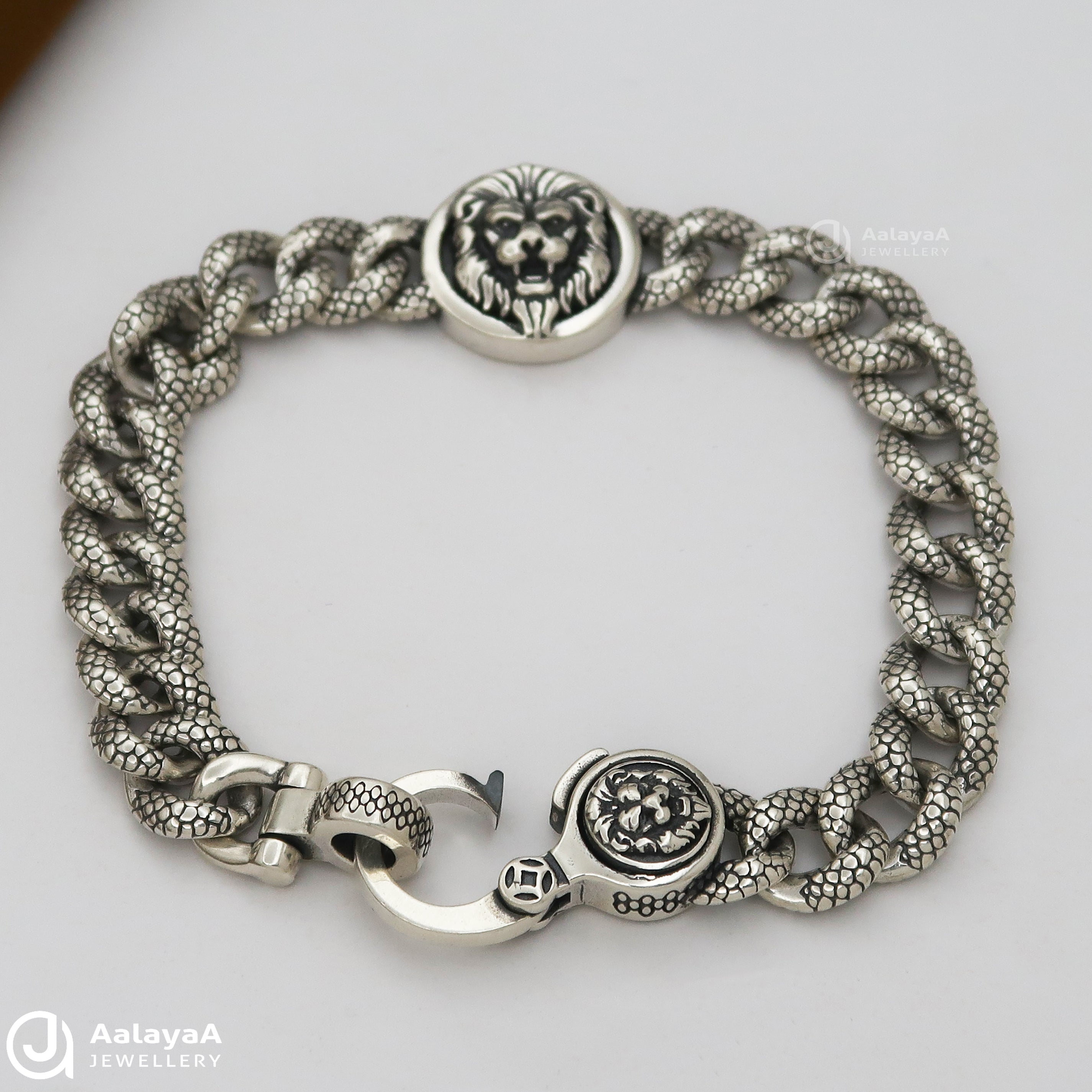 Fierce Lion Oxidised Silver Bracelet