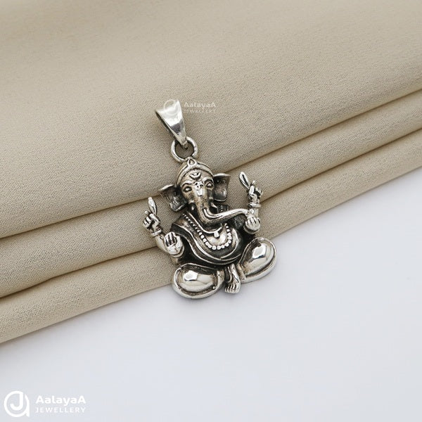 Oxidised Silver Trendy Ganesha Pendant