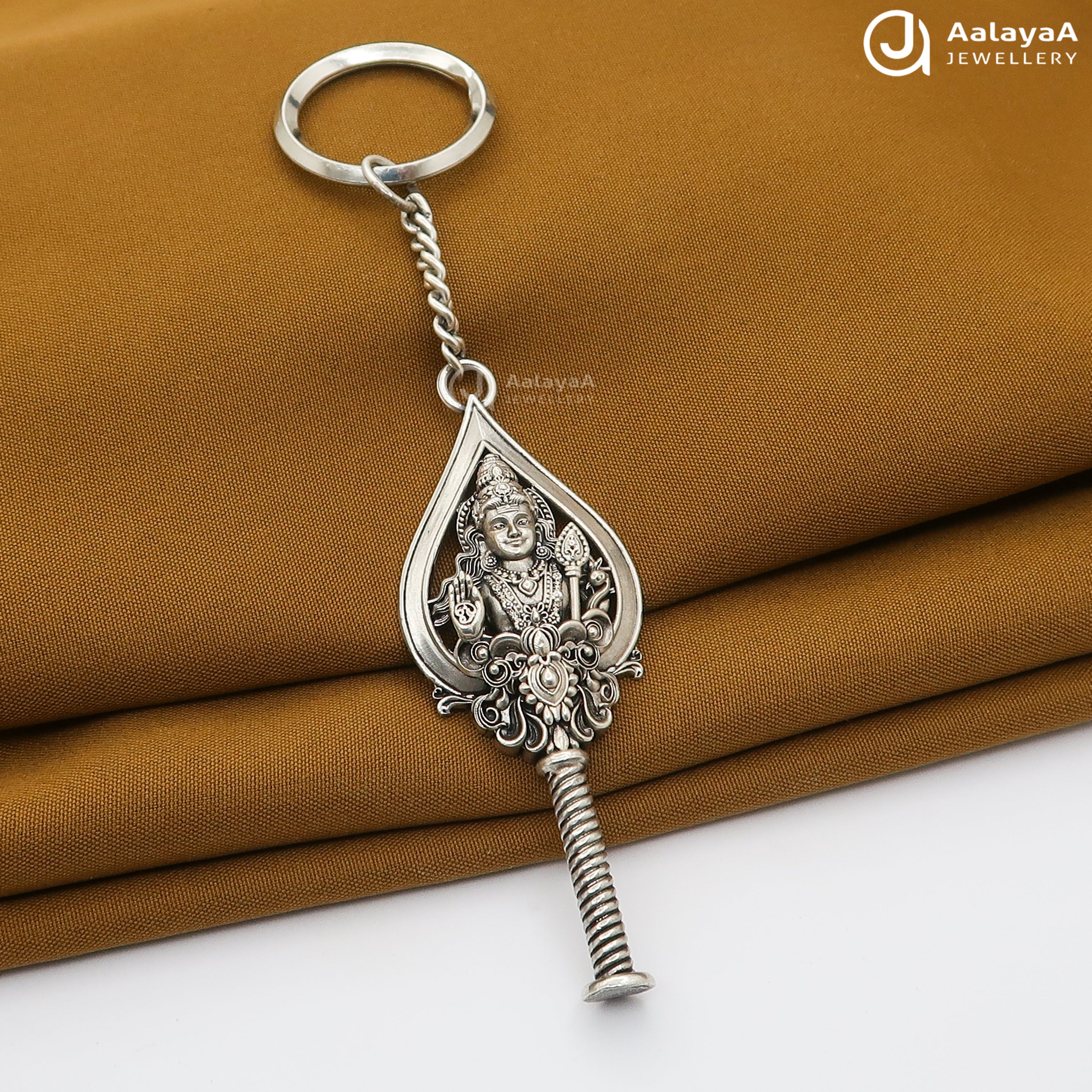 Vel Murugan Oxidised Silver Keychain