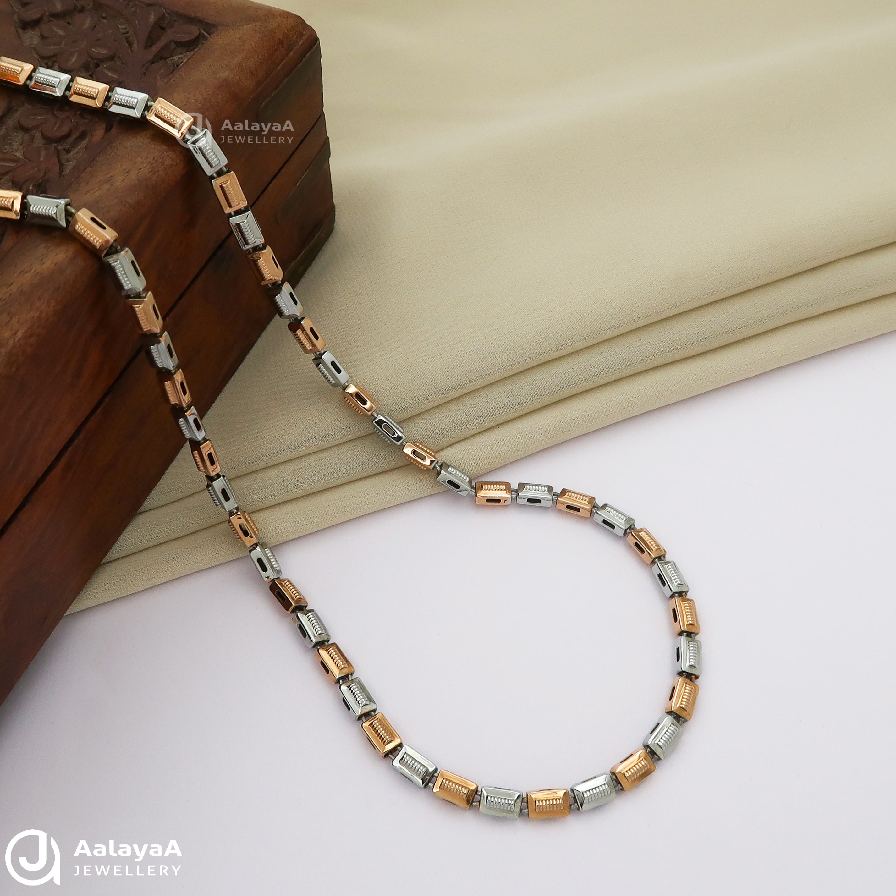 Dual Tone Rectangular Silver Box Link Chain