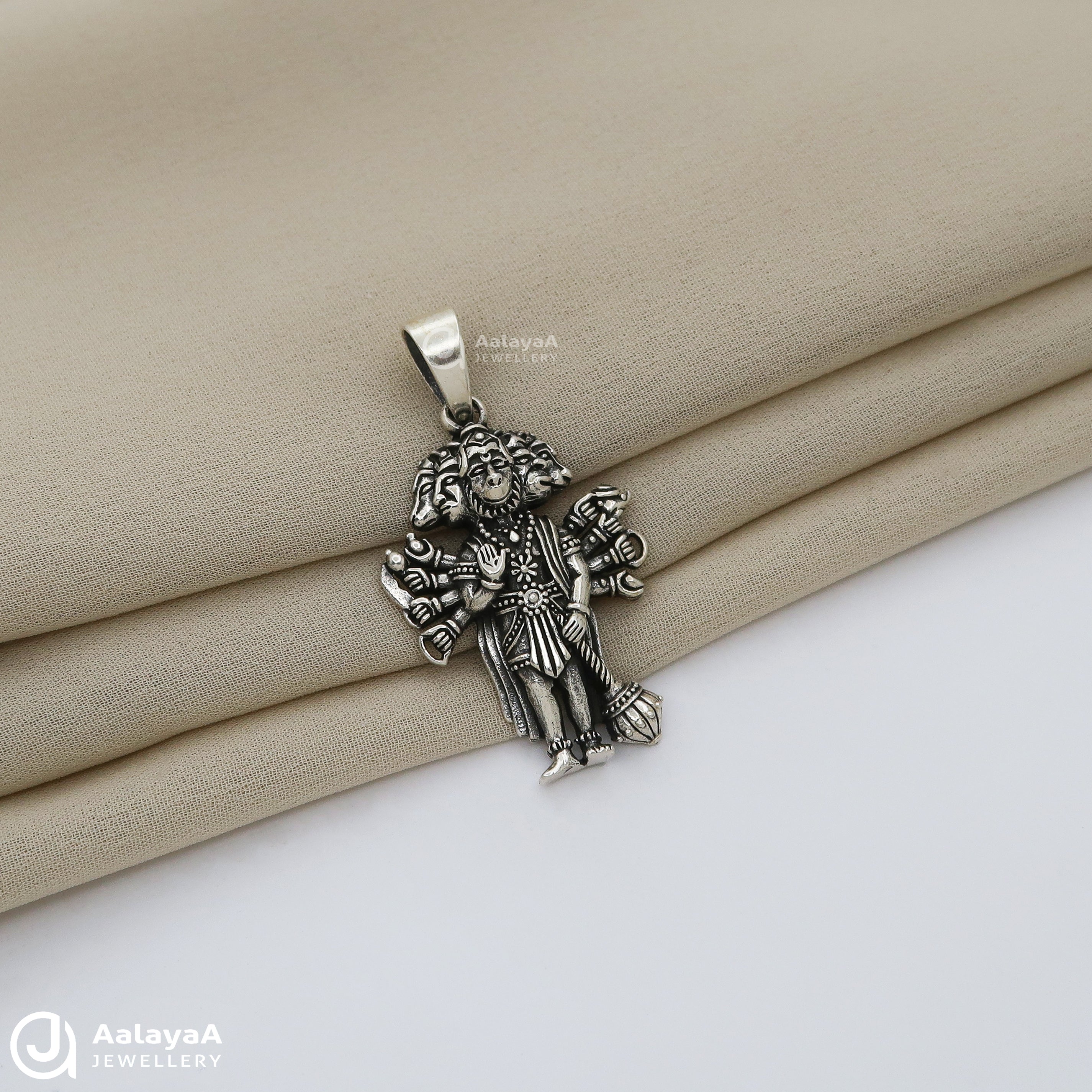 Oxidised Silver Panchmukhi Hanuman Gada Pendant