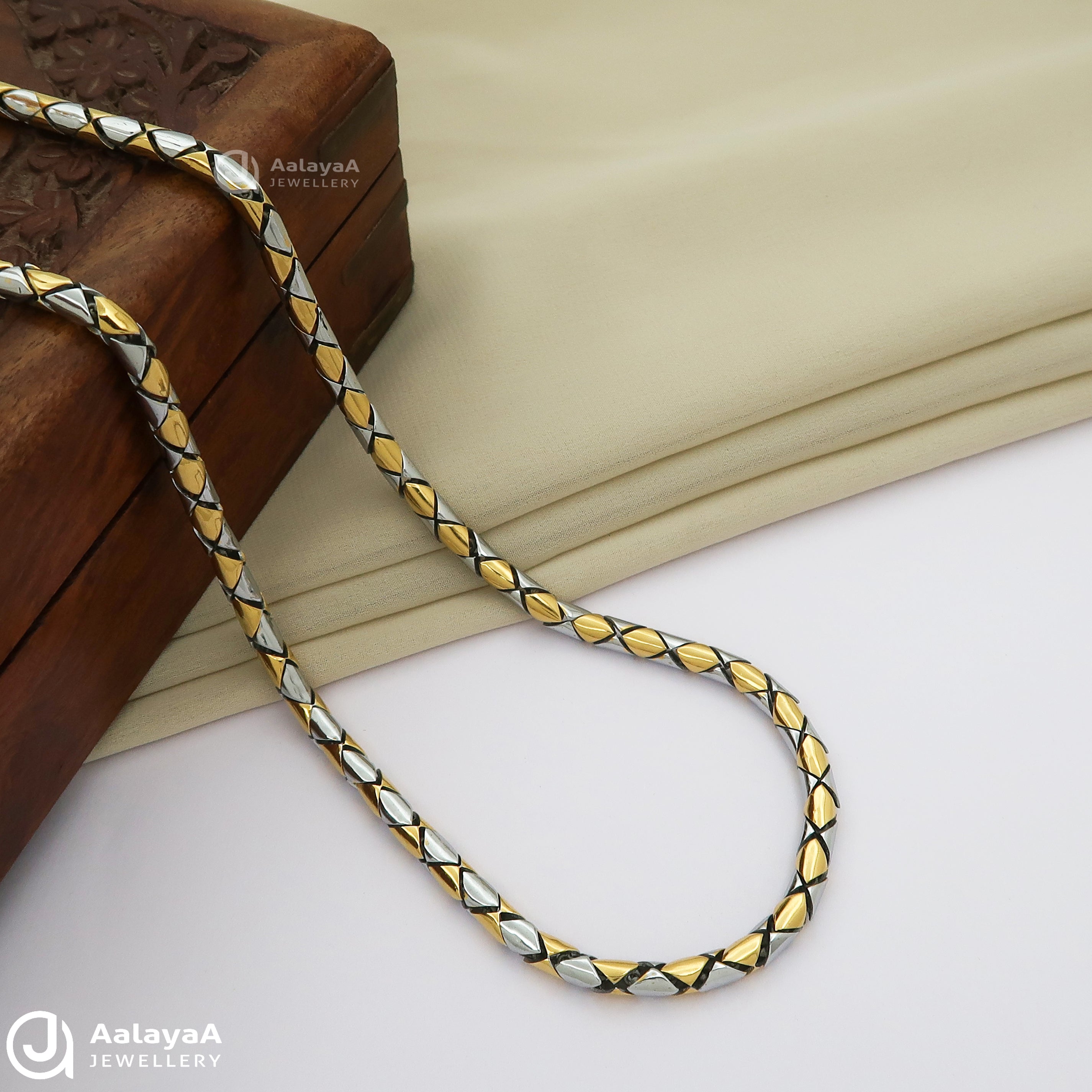 Elegant Thick Dual Tone Silver Chain