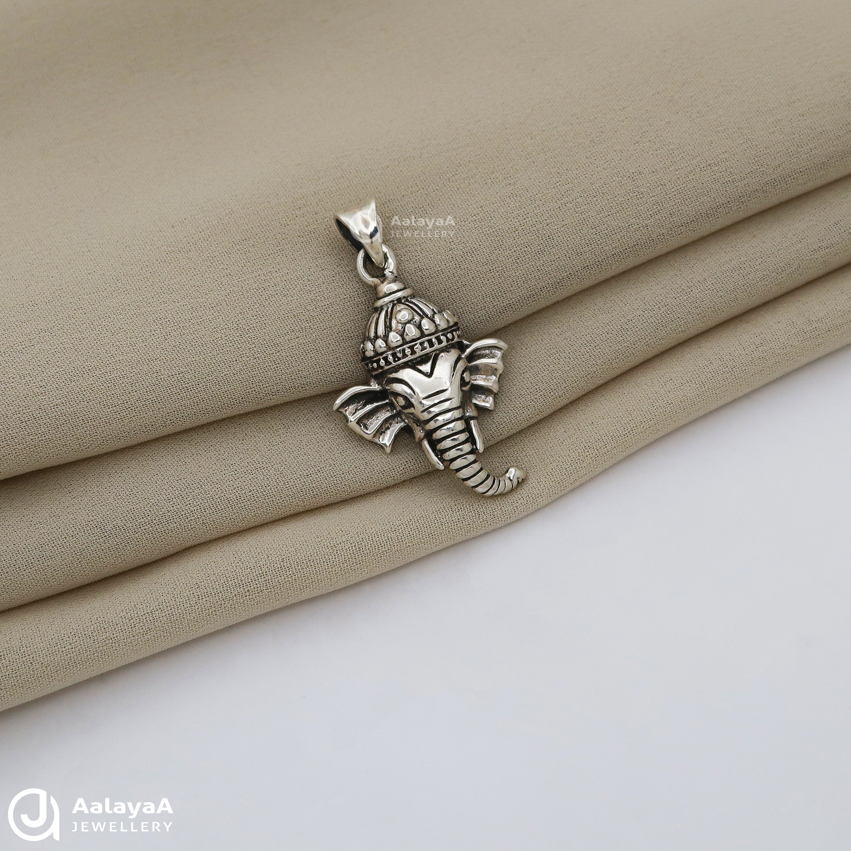 Oxidised Silver Lord Ganesh Face Pendant