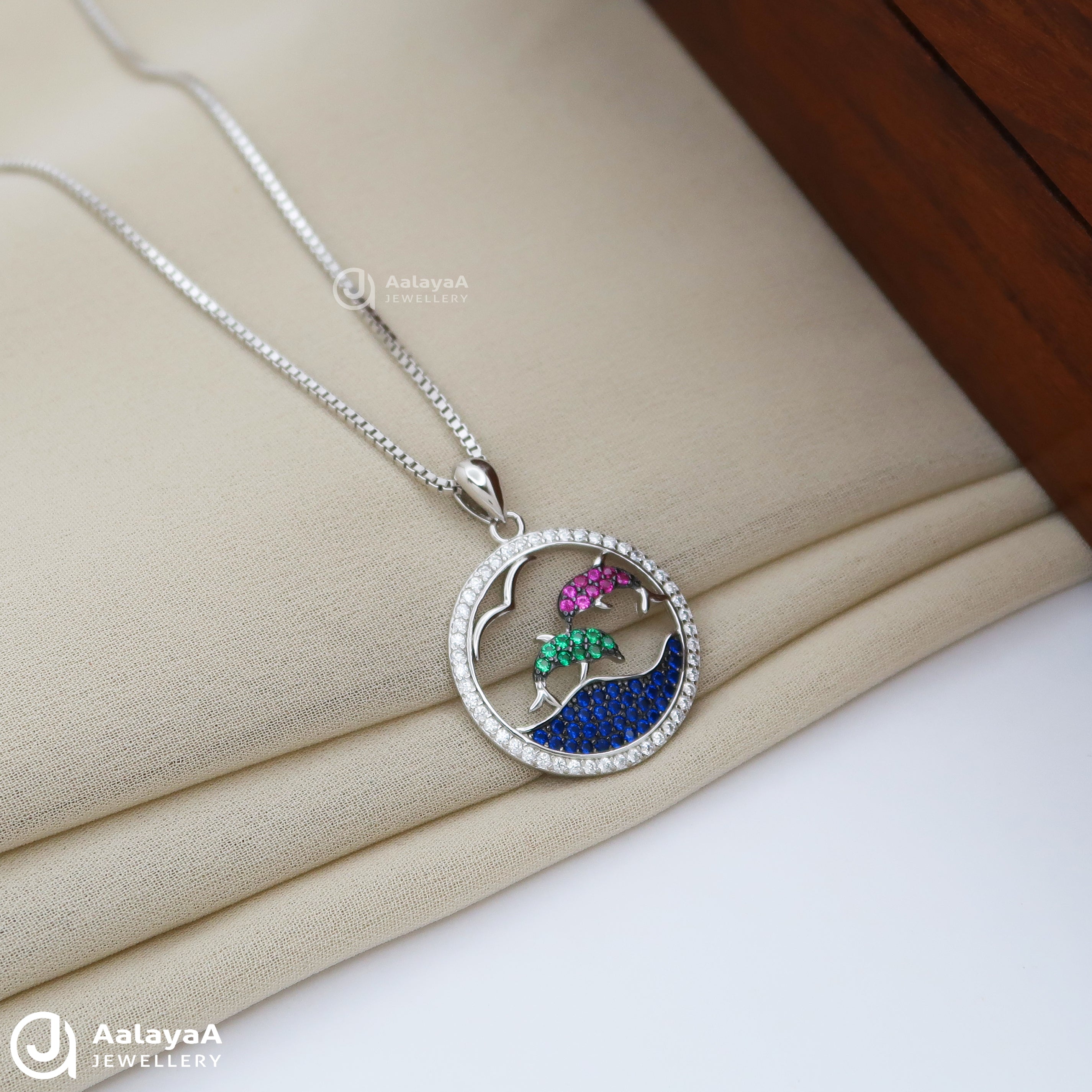 Colourful Dolphins Silver Chain Pendant