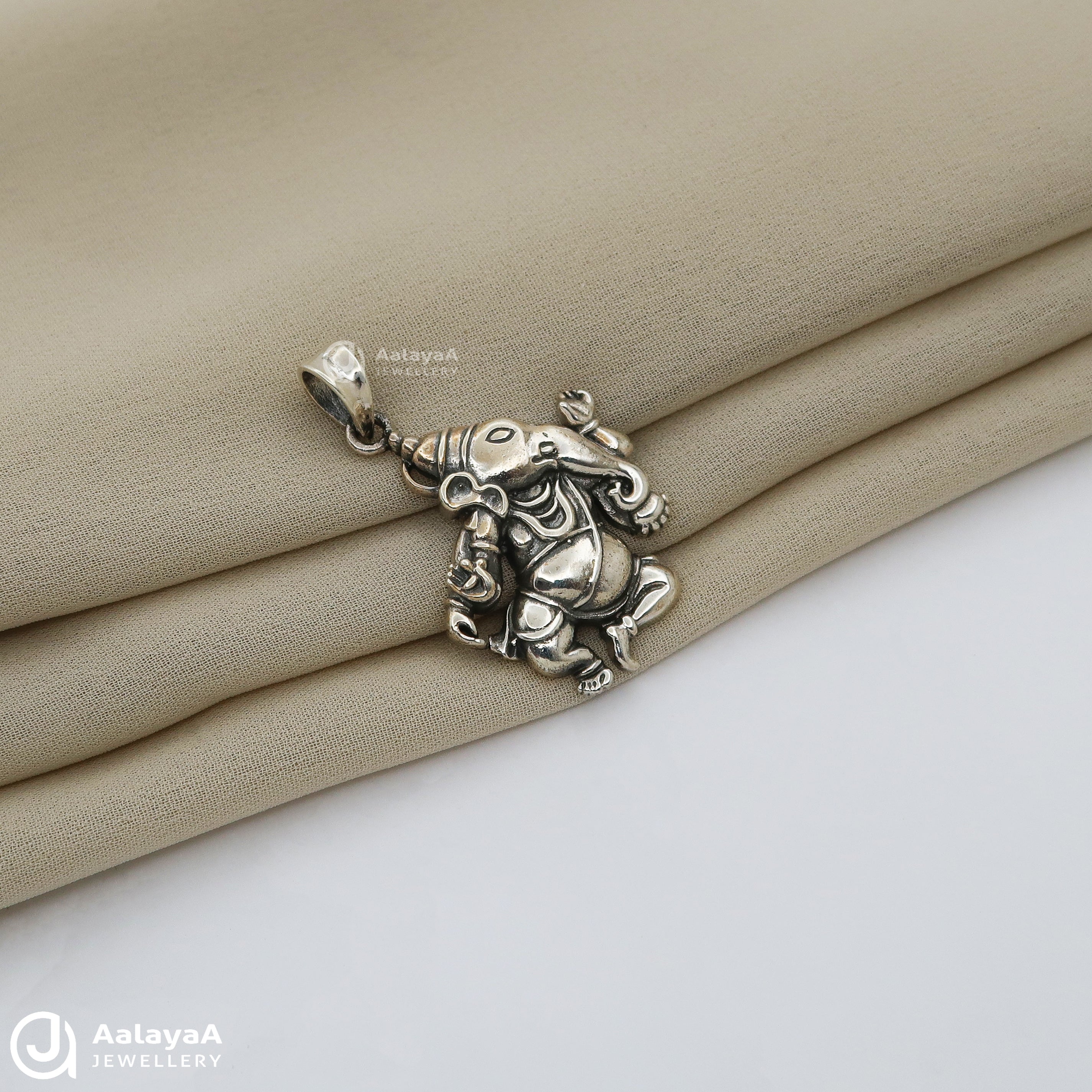 Oxidised Silver Little Ganesha Pendant