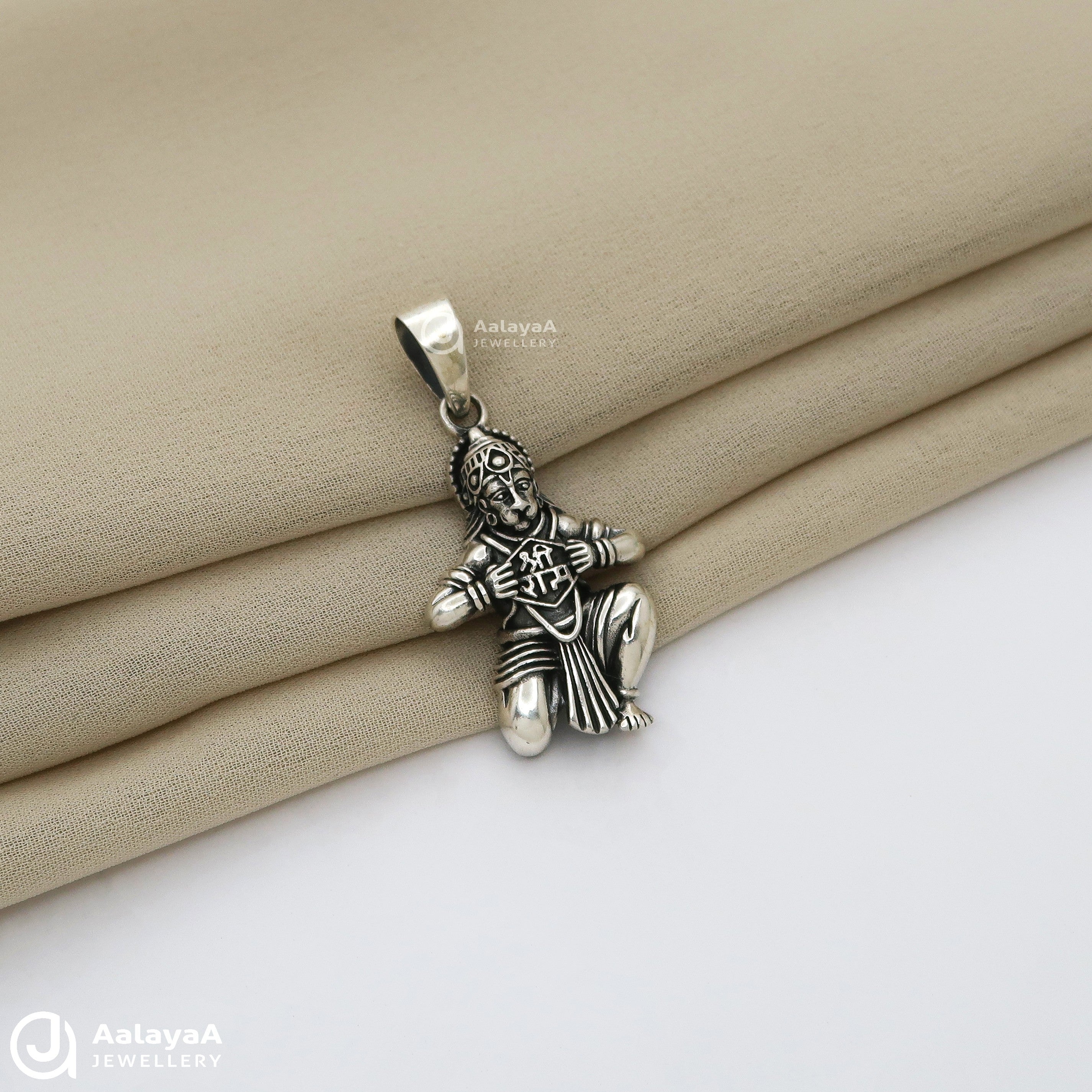 Oxidised Silver Hanuman Sri Ram Pendant