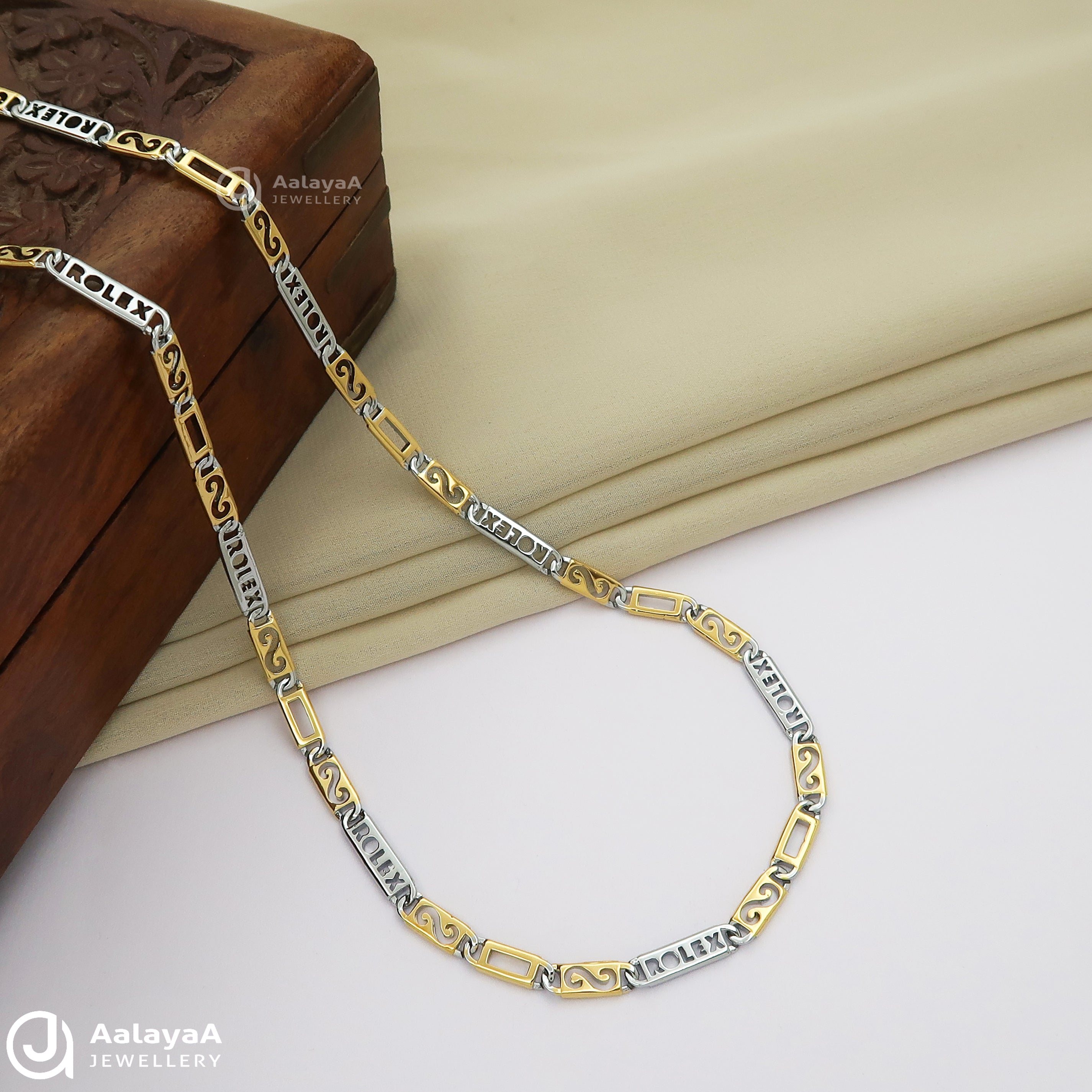 Dual Tone Trendy Rolex Silver Chain