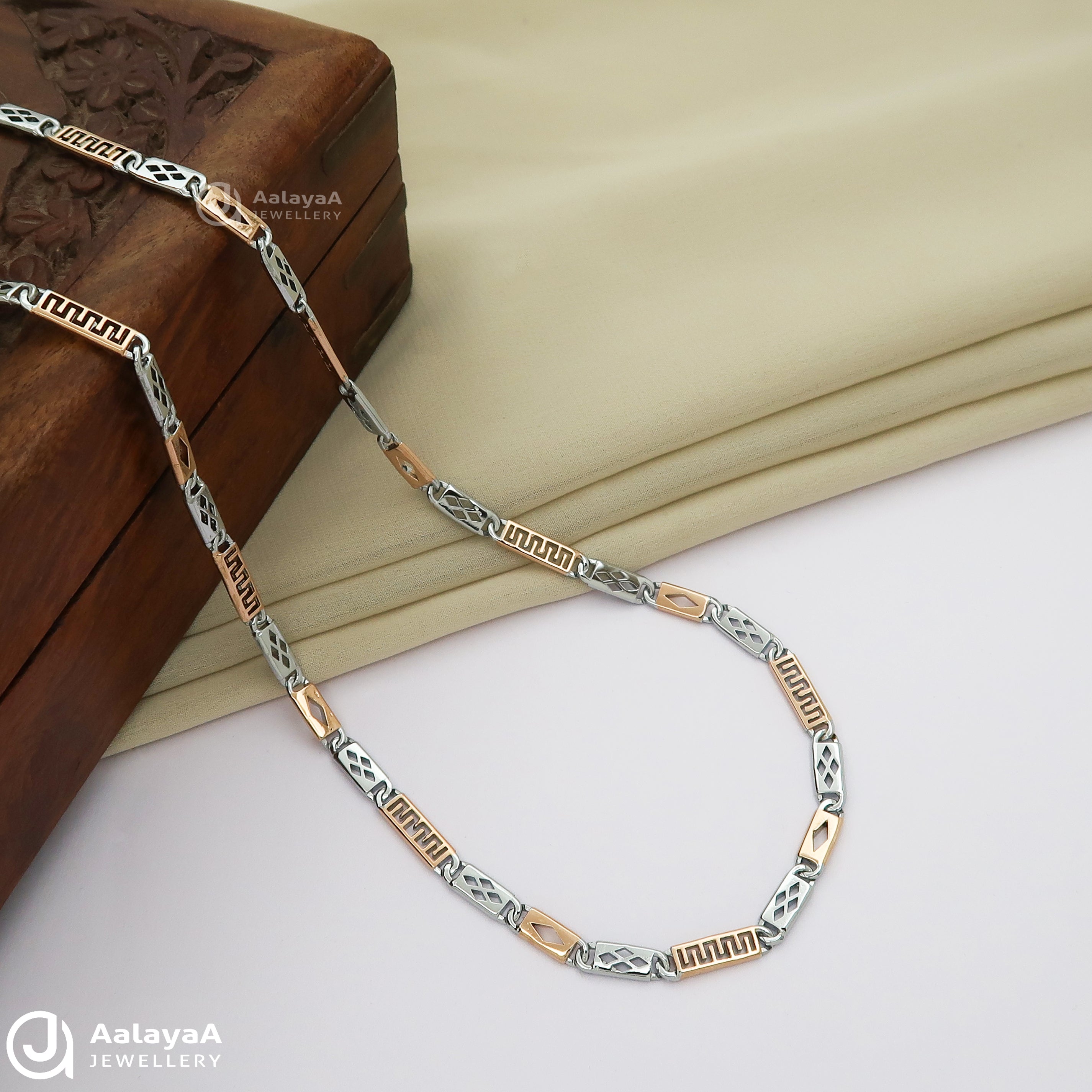 Dual Tone Fancy Liner Silver Chain