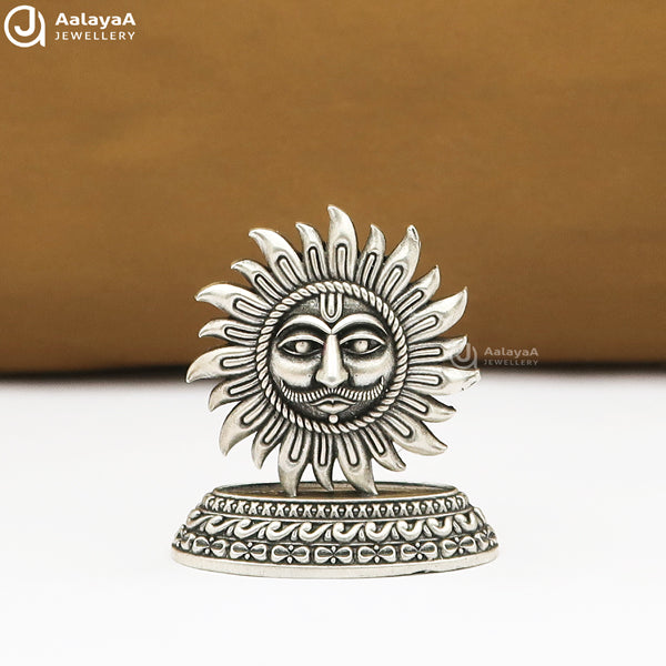 Silver Antique Surya Dev 2D Idol
