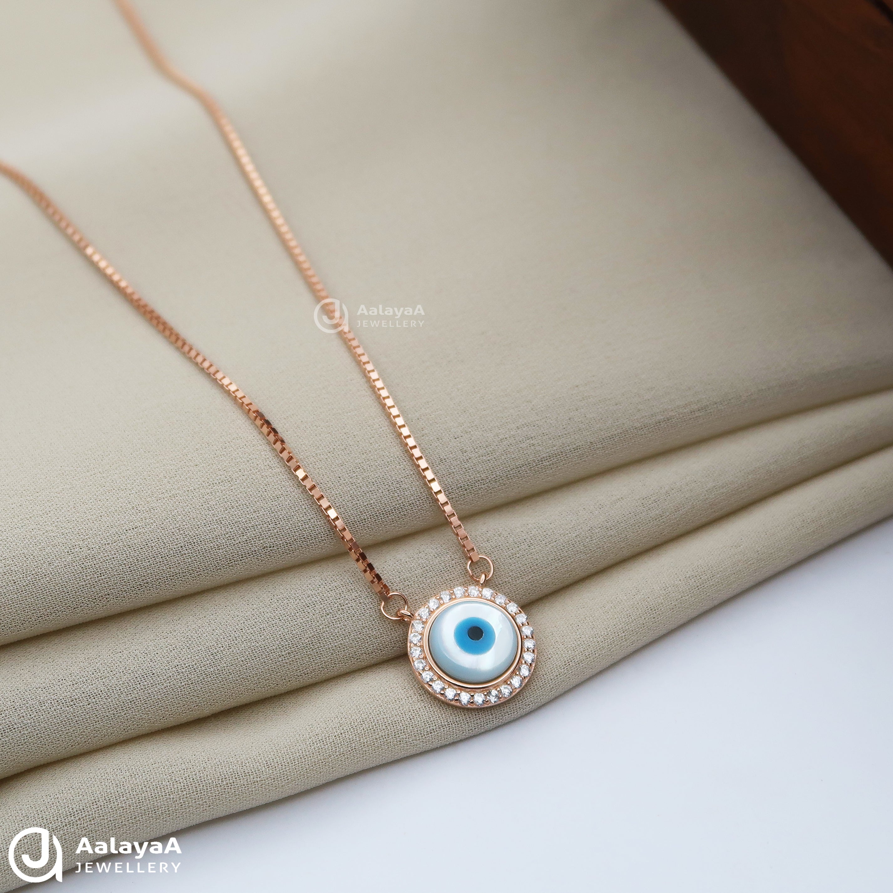 Silver Rosegold Round Evil Eye Chain Pendant