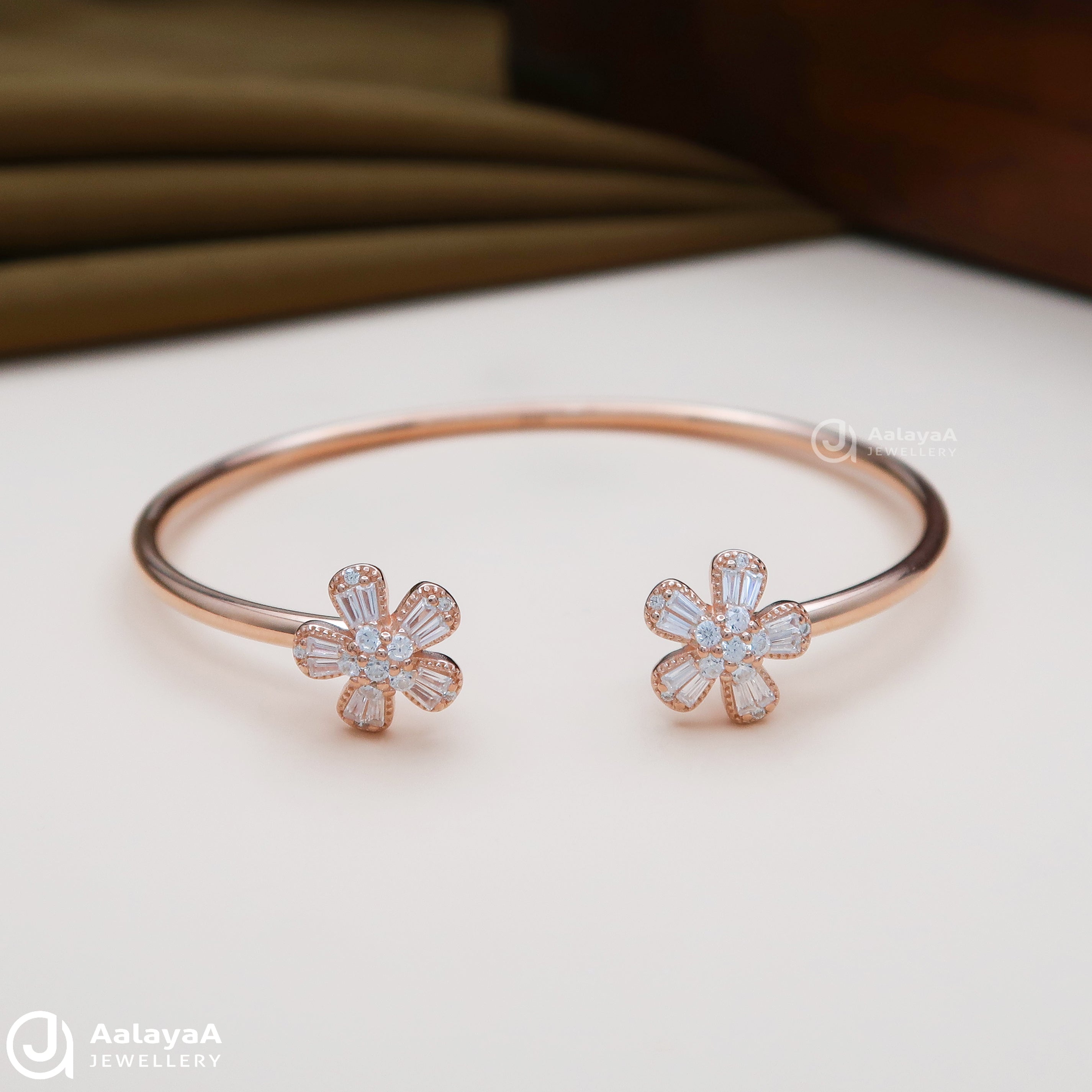 Silver Rosegold Floral Kada