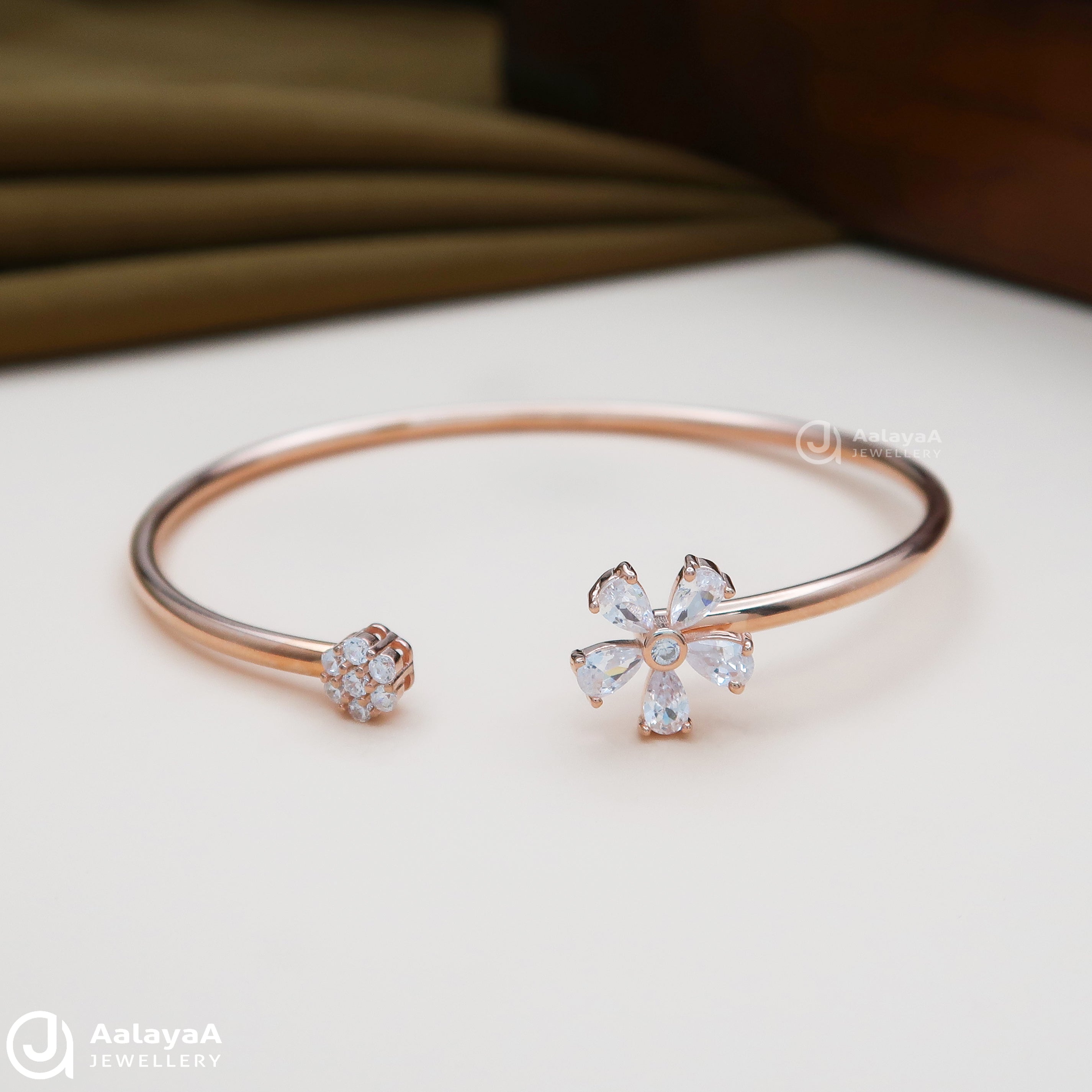 Silver Rosegold Flower and Bud Kada