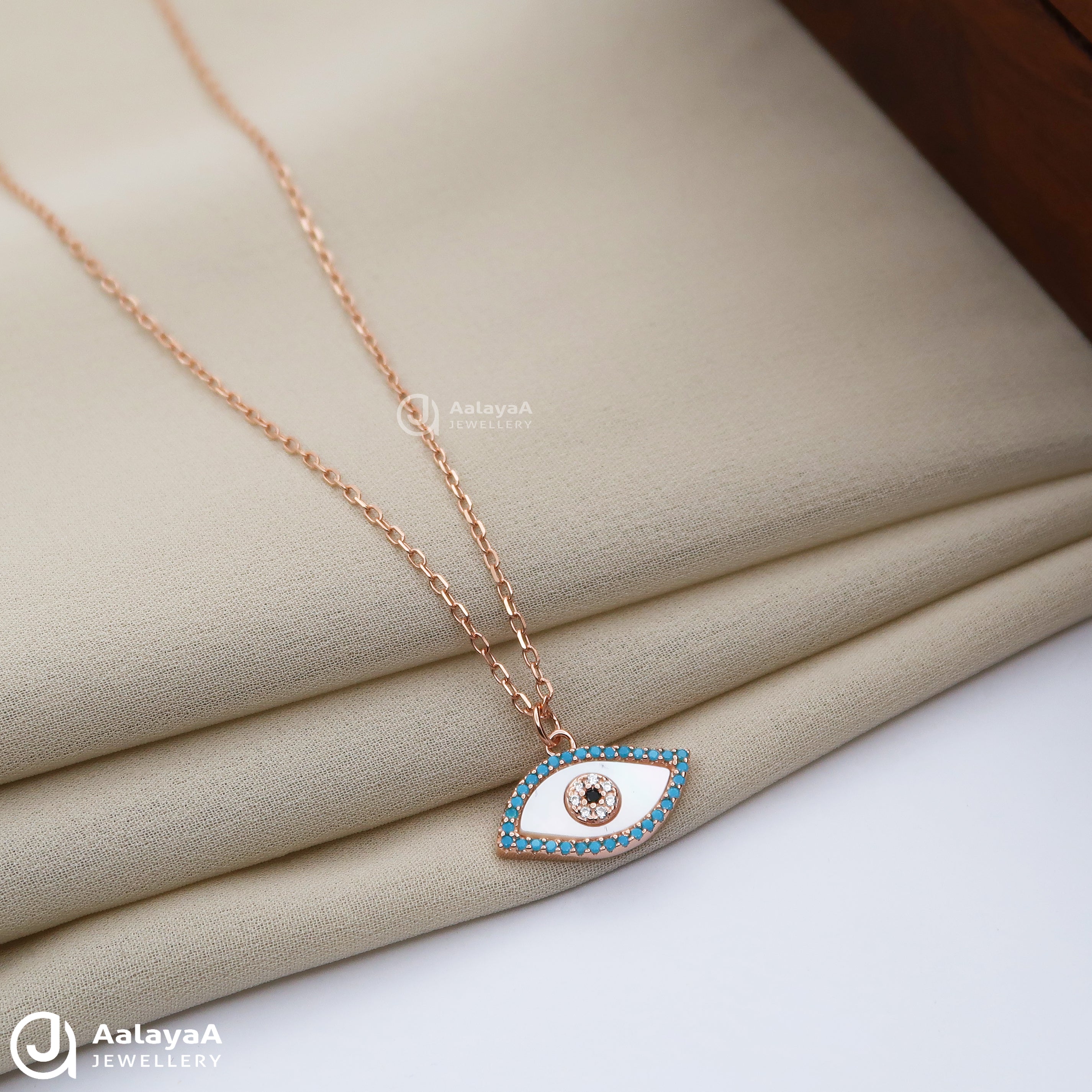 Silver Rosegold Light Blue Evil Eye Chain Pendant