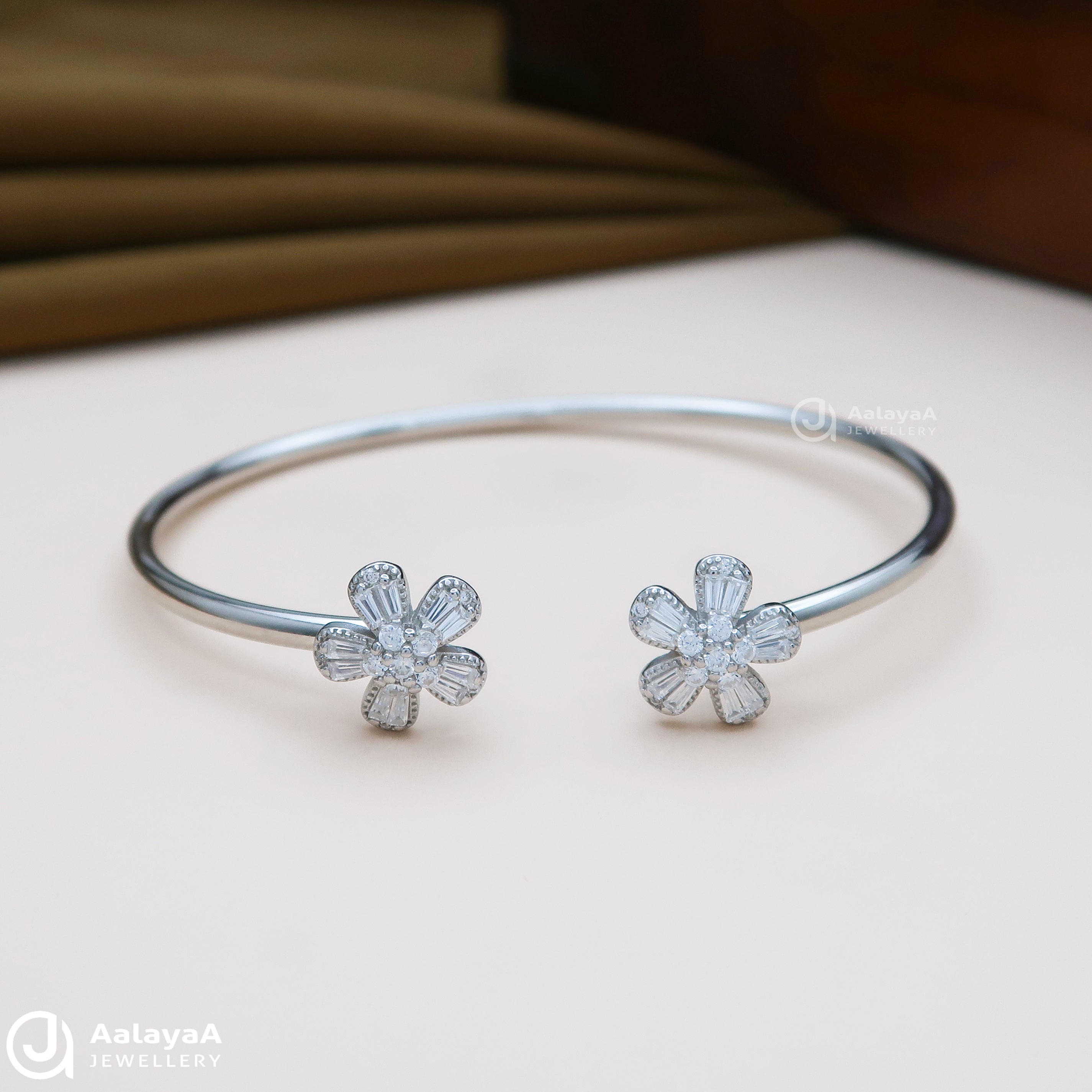 White Floral Silver Kada