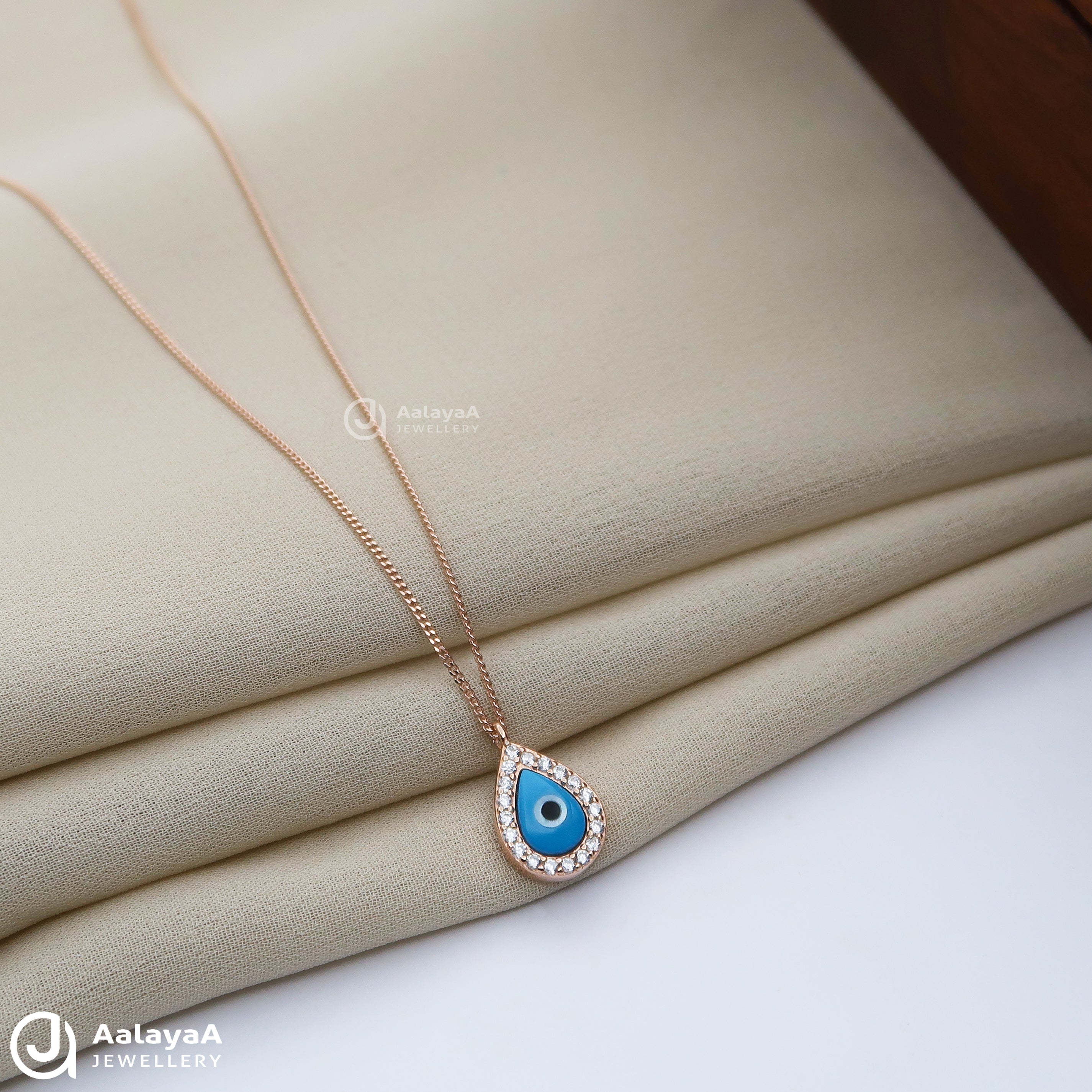 Silver Rosegold Rain Drop Evil Eye Chain Pendant