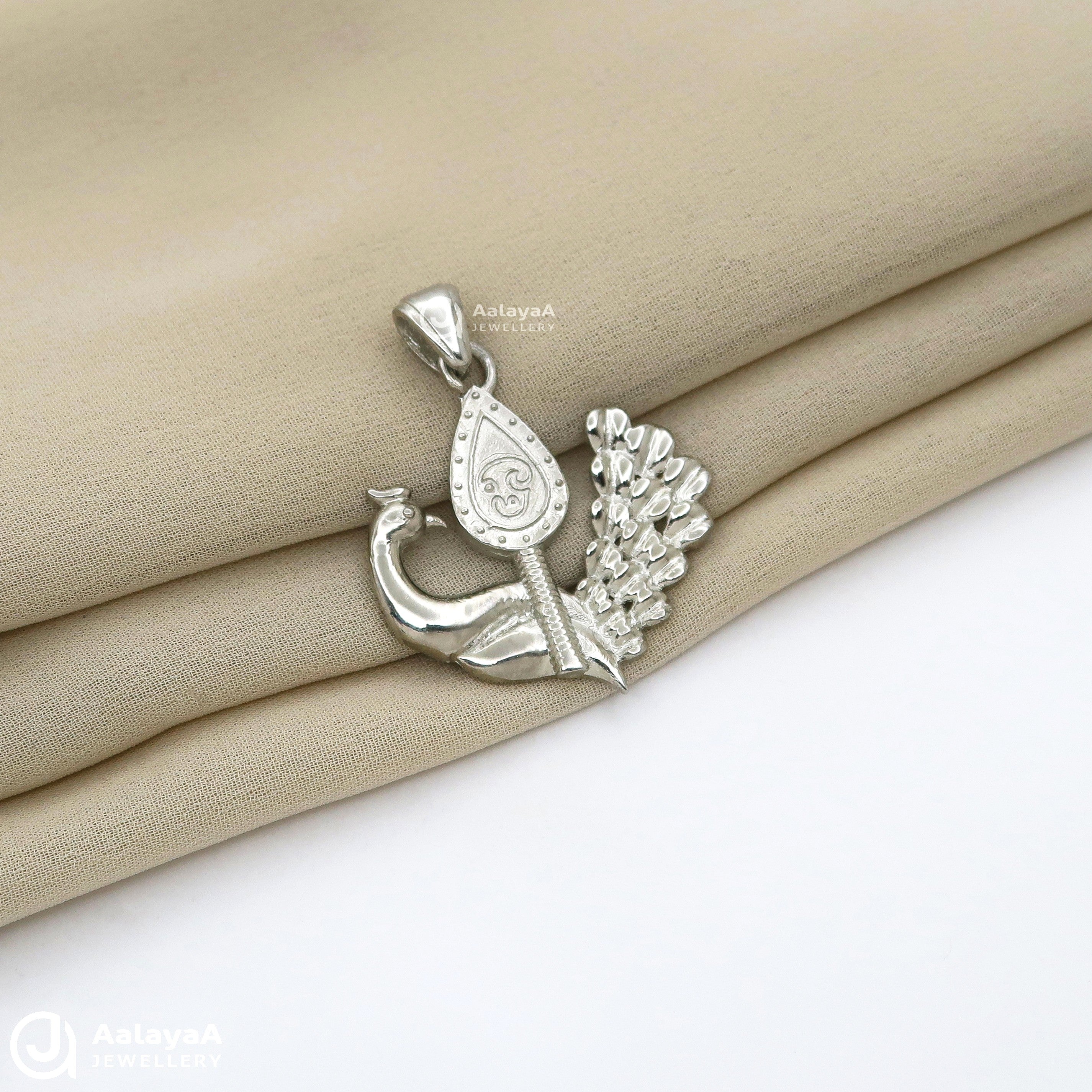 Peacock and Om Vel Silver Pendant