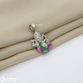 Pink and Green Ganesha Silver Pendant