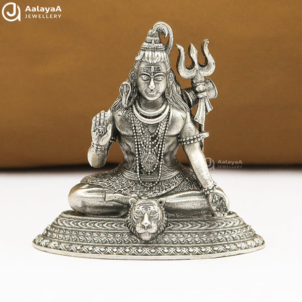 Silver Antique Lord Shiva 2D Idol