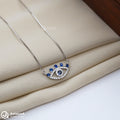 Eye Shaped Blue Stone Silver Chain Pendant