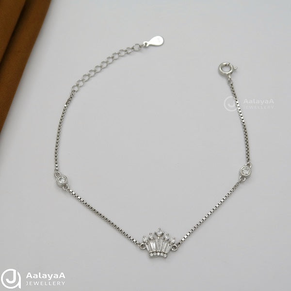 White Crystal Crown Silver Bracelets