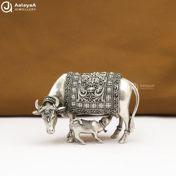 Silver Antique Kamadhenu Cow and Calf