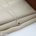 Pink Stone and White Ring Silver Chain Pendant