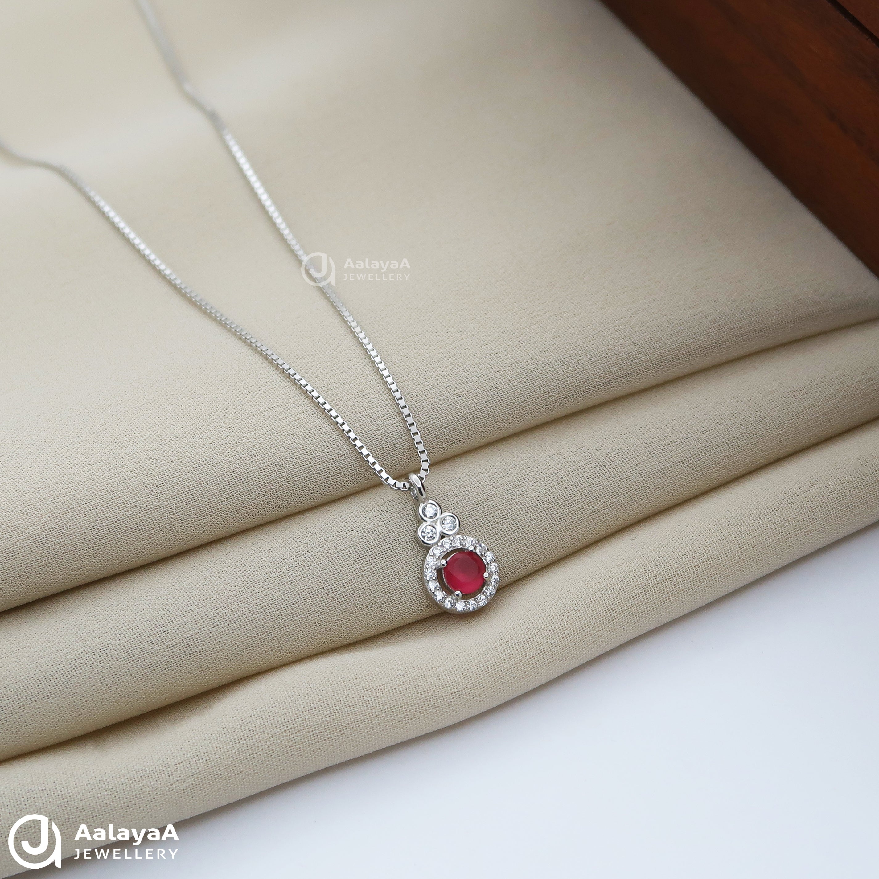 Pink Stone and White Ring Silver Chain Pendant