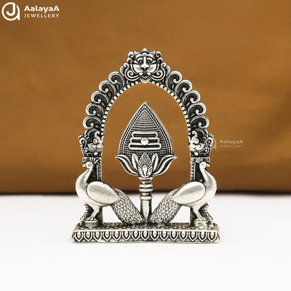Silver Antique Murugan Om Vel with Peacock 2D Idol