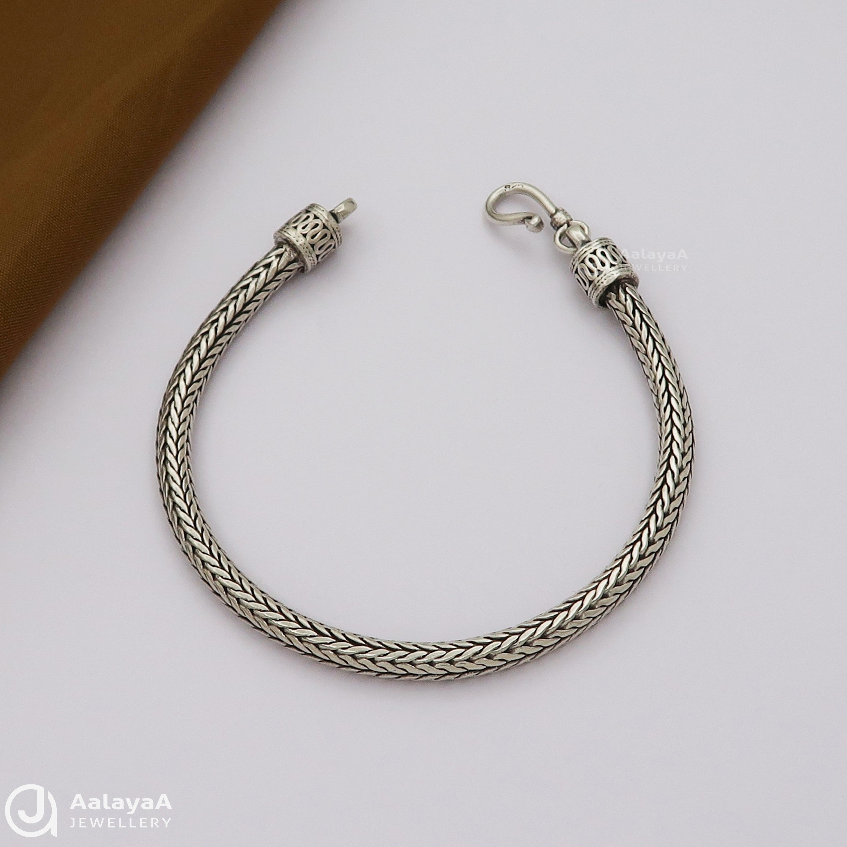 Oxidised Silver Thick Woven Bracelet