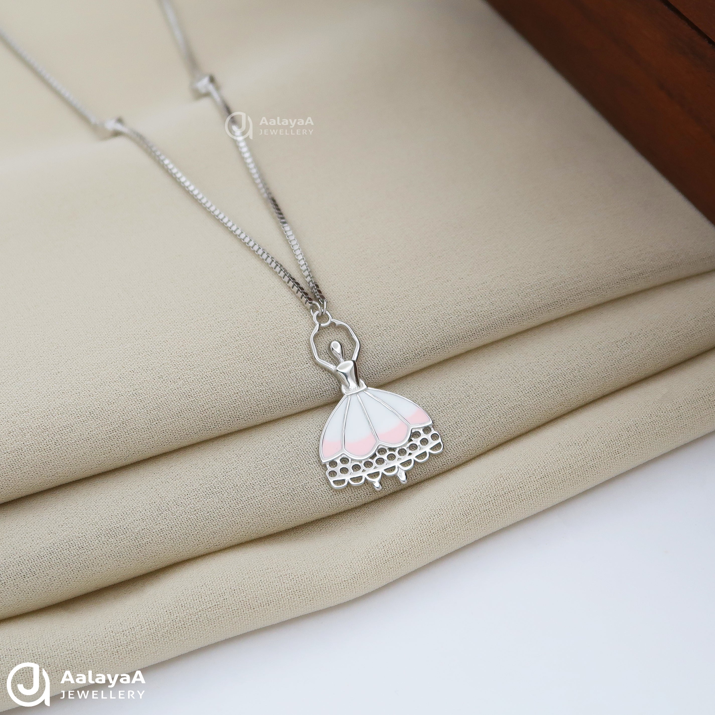 Pink and White Dancing Silver Chain Pendant