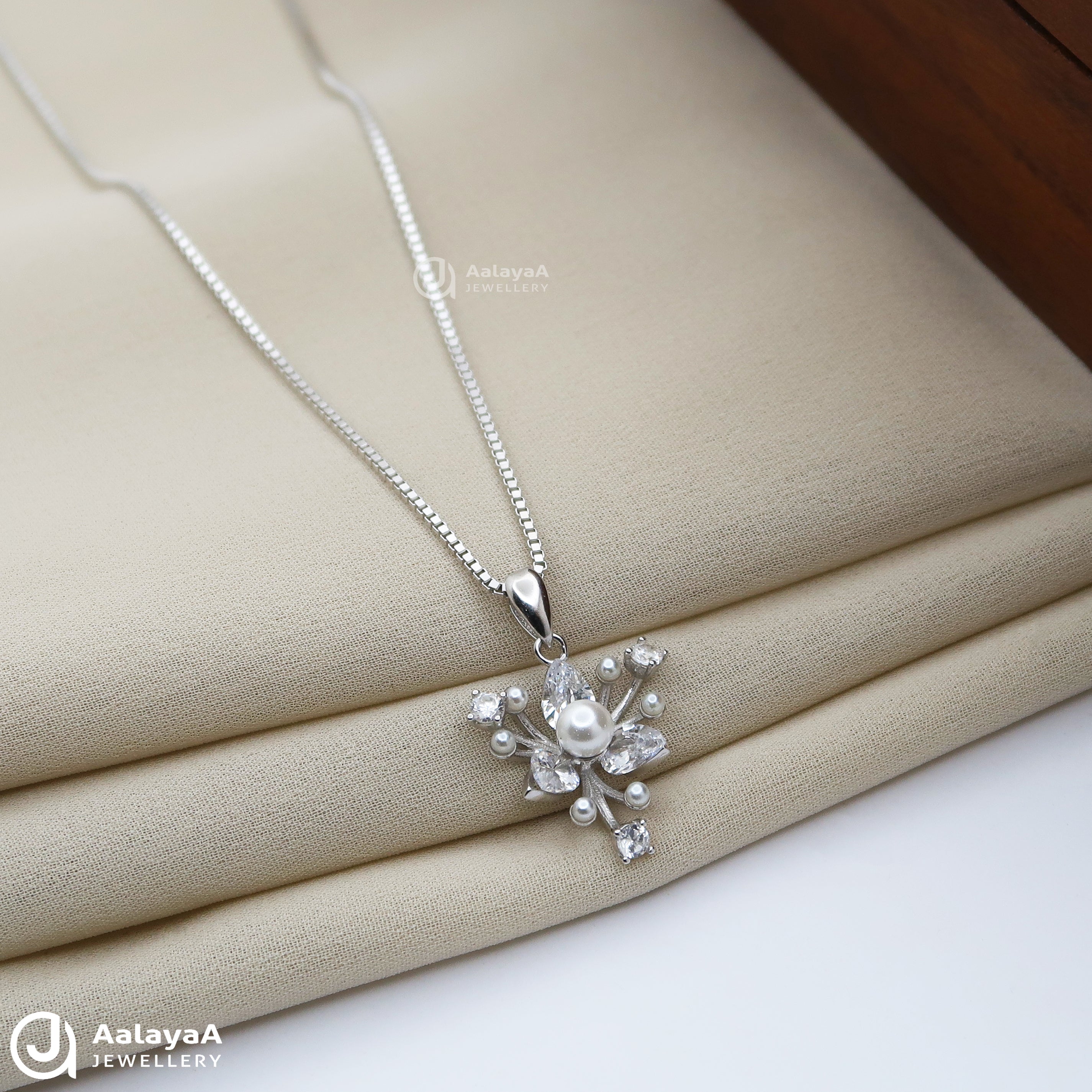 White Floral Blossom Silver Chain Pendant
