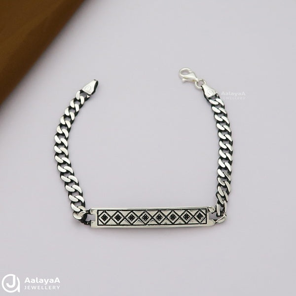 Stylish Cuban Oxidised Silver Bracelet