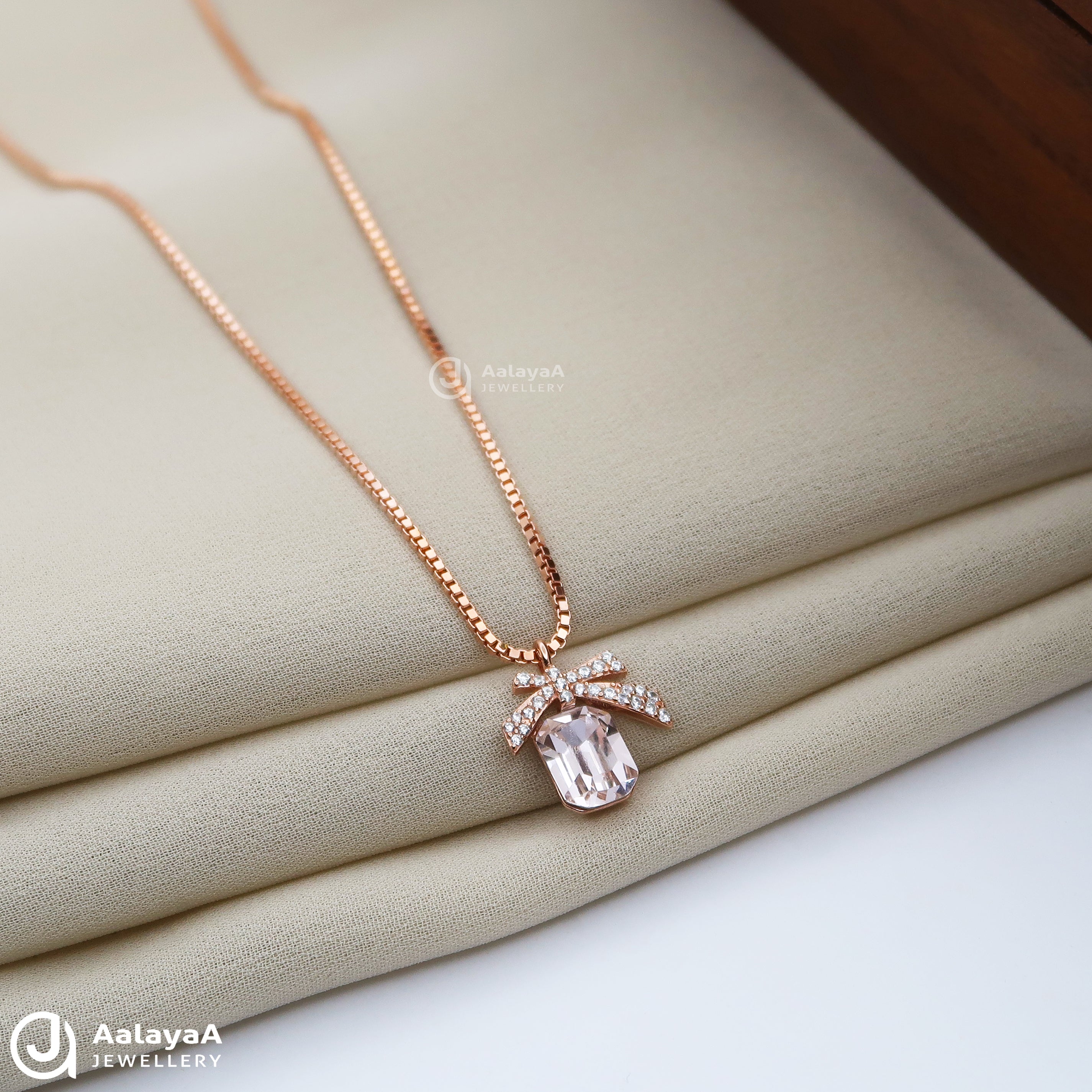 Silver Rosegold Inverted Crystal Bud Chain Pendant