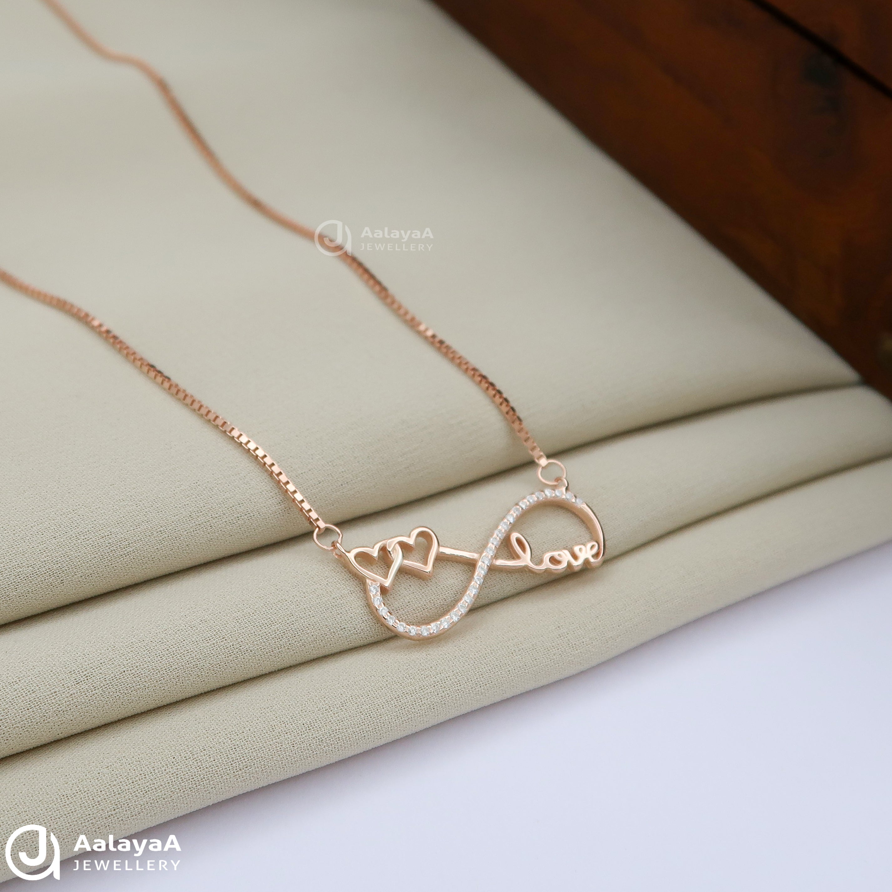 Silver Rosegold Two Hearts,One Love Chain Pendant
