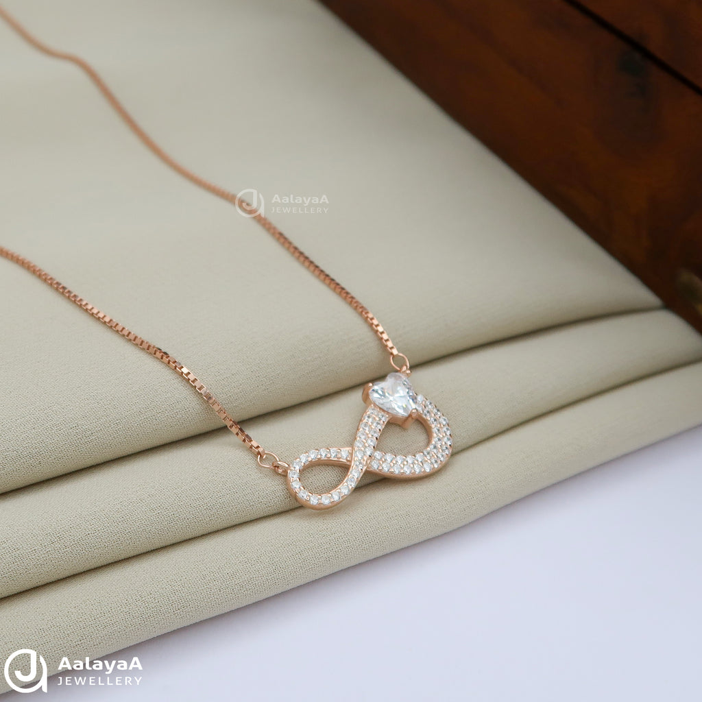 Silver Rosegold White Heart Infinity Chain Pendant