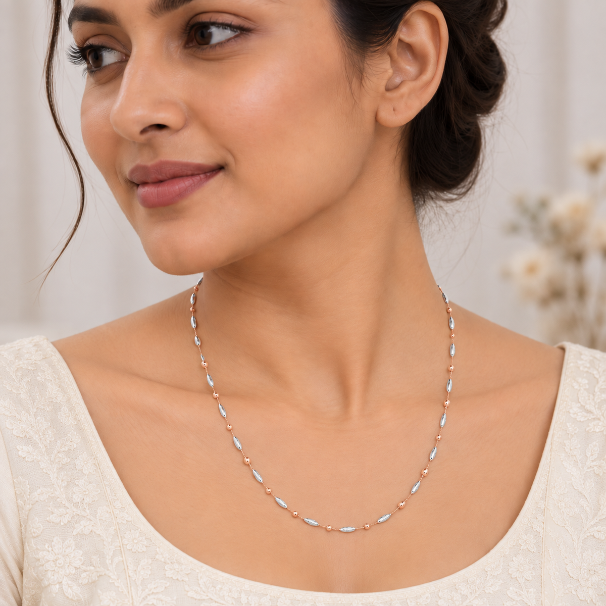 Silver Rosegold Swirl Bead Chain