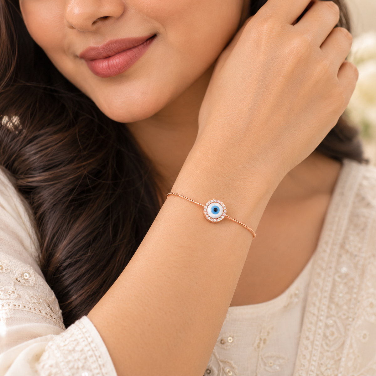 Silver Rosegold Evil Eye Halo Bracelet