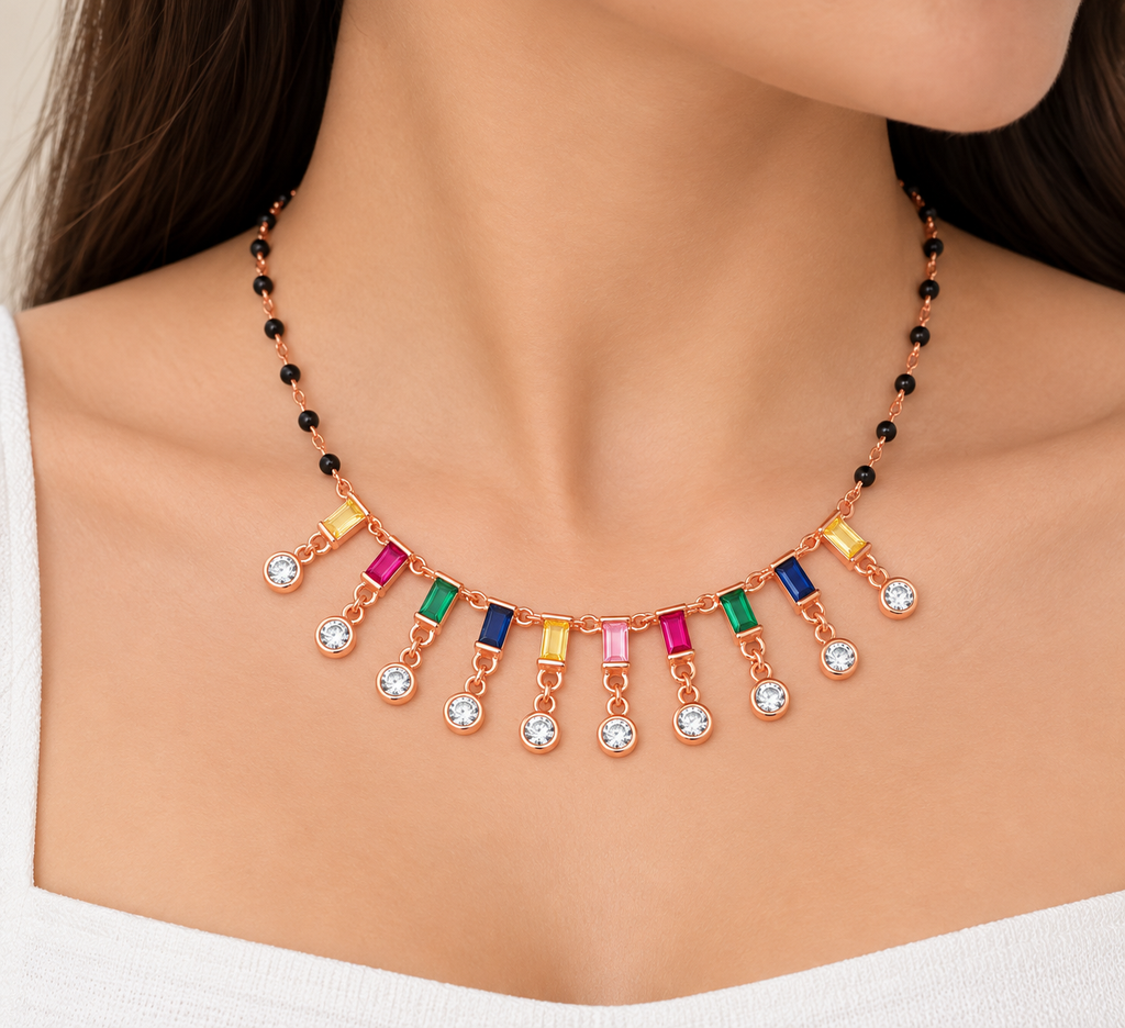 Silver Rosegold Aurora Prism Drop Necklace Set