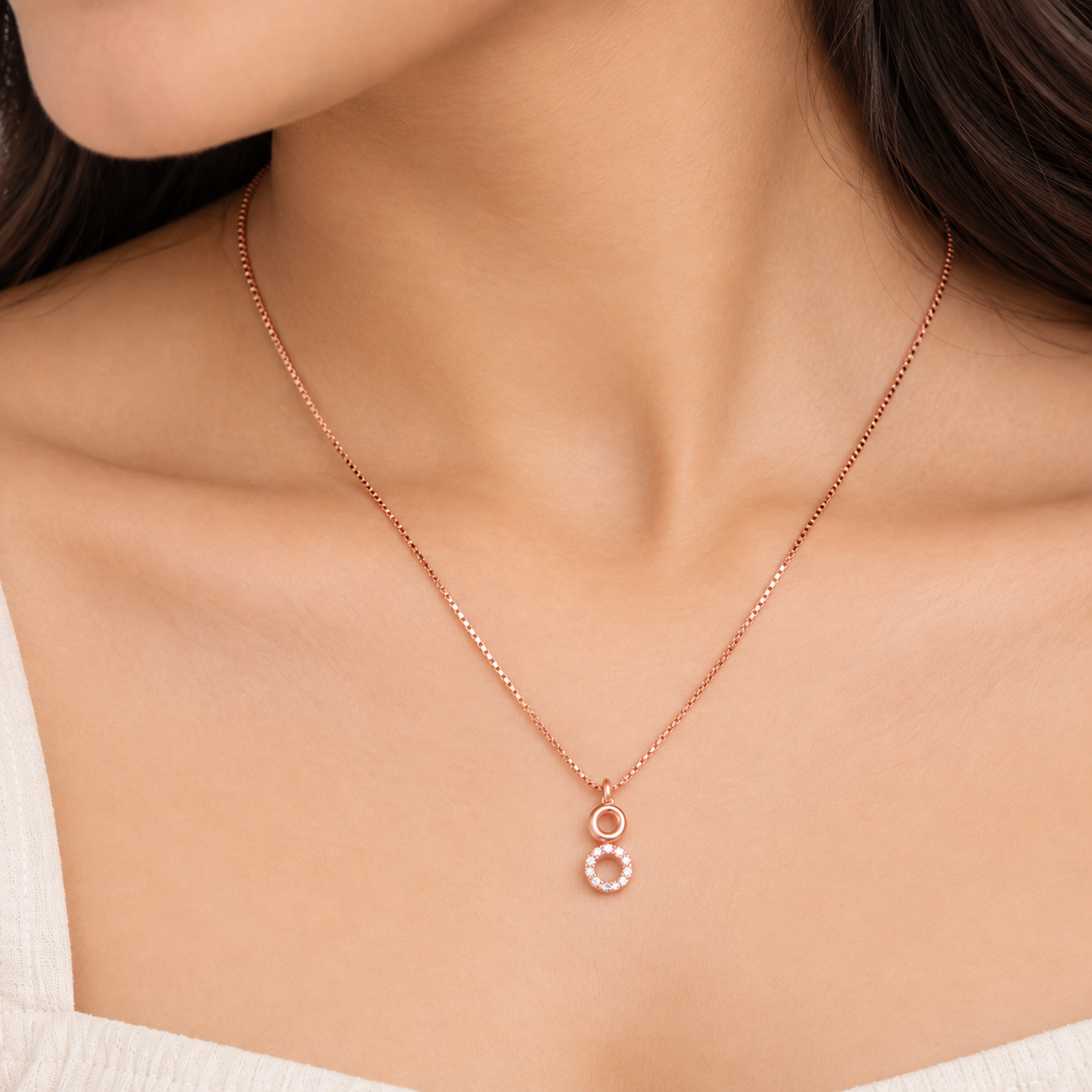 Silver RoseGold Double Halo Chain Pendant