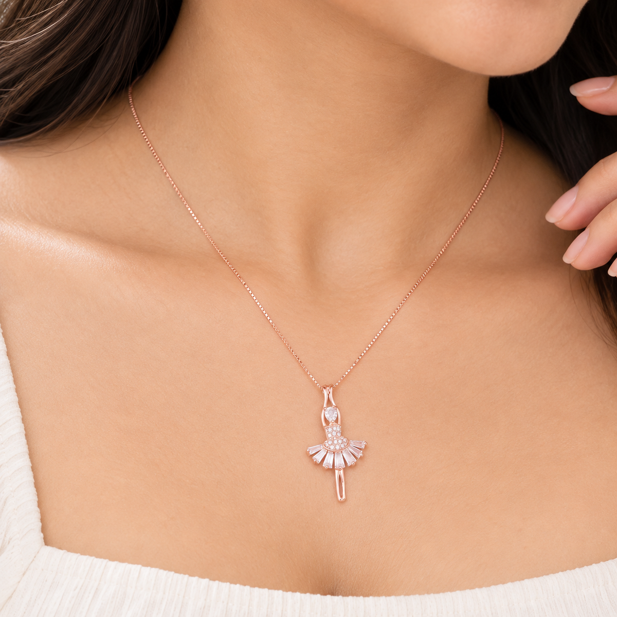 Silver RoseGold Ballerina Sparkle Chain Pendant