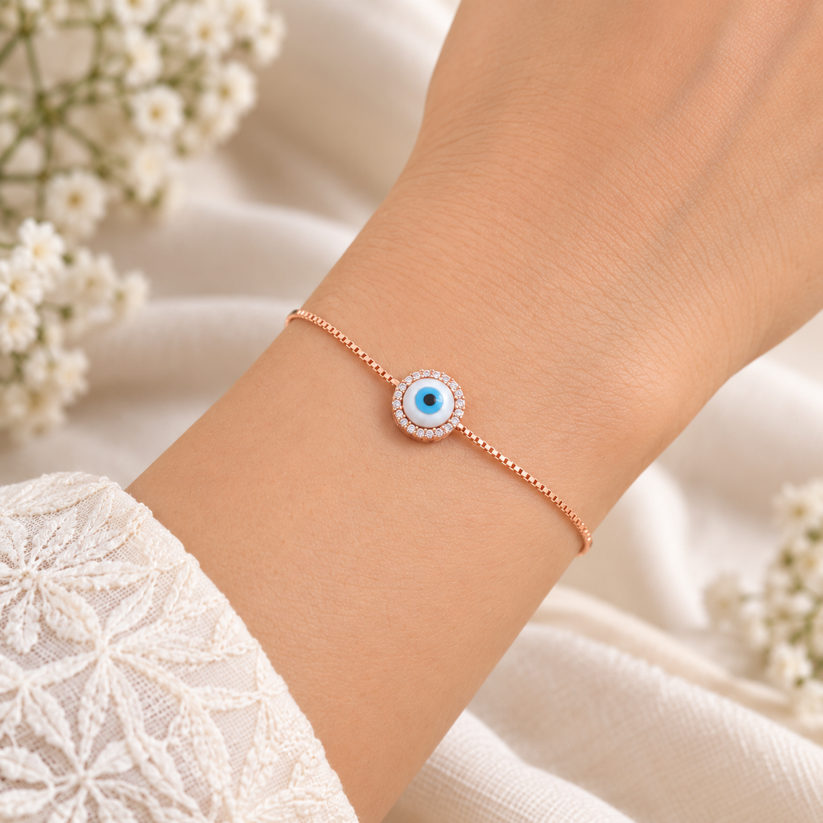 Silver Rosegold Evil Eye Halo Bracelet
