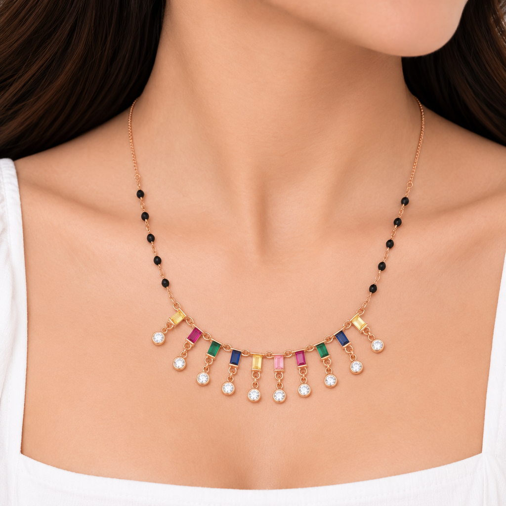 Silver Rosegold Aurora Prism Drop Necklace Set