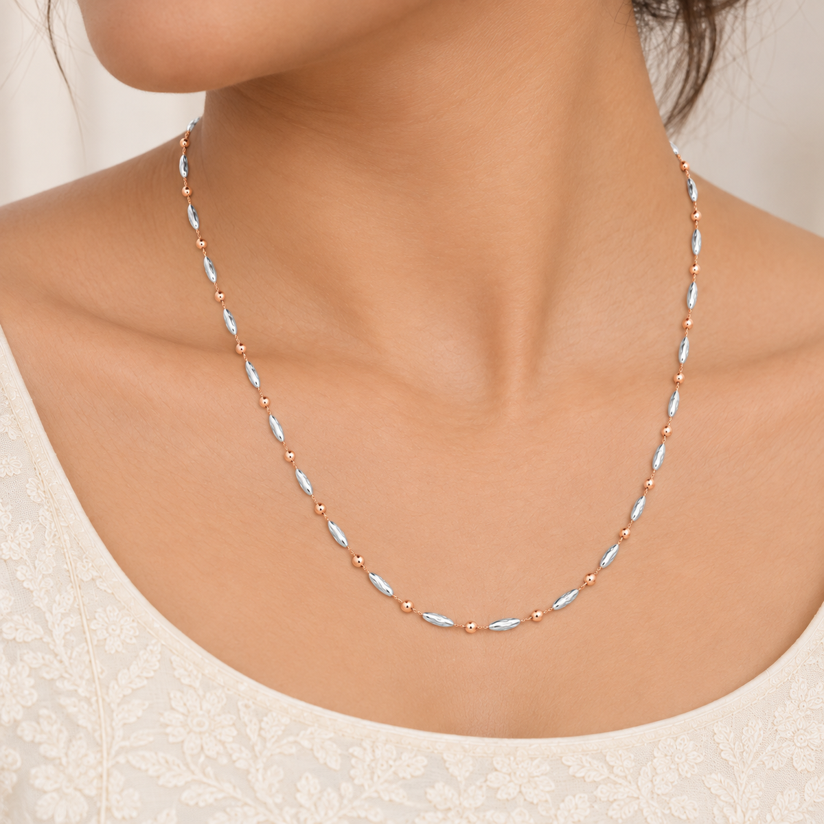 Silver Rosegold Swirl Bead Chain