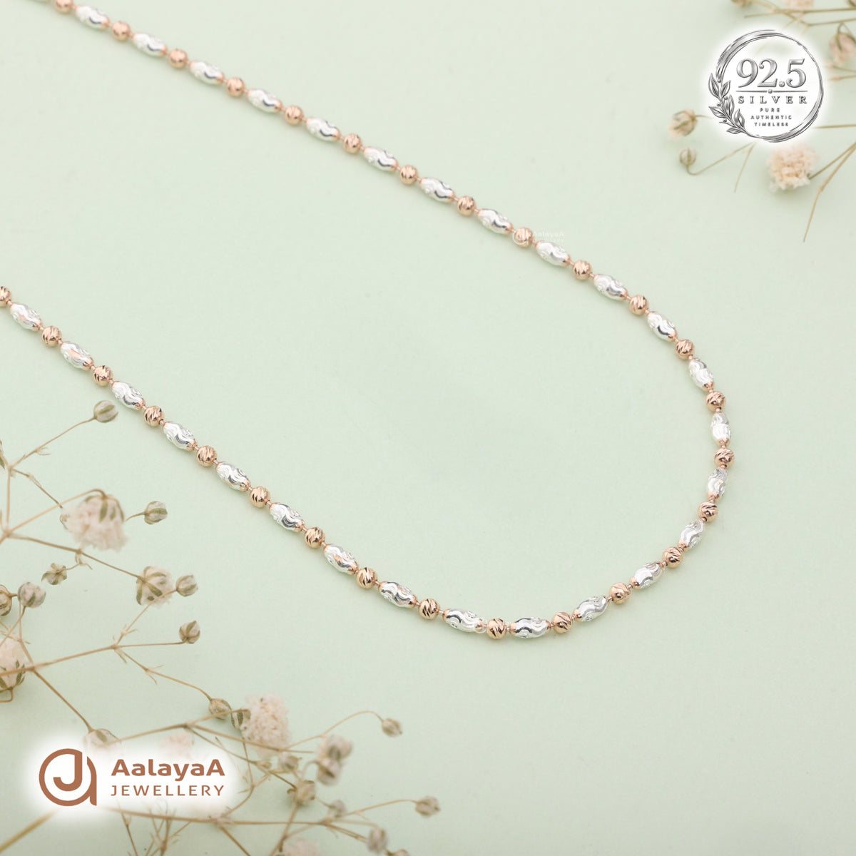 Silver Rosegold Swirl Bead Chain